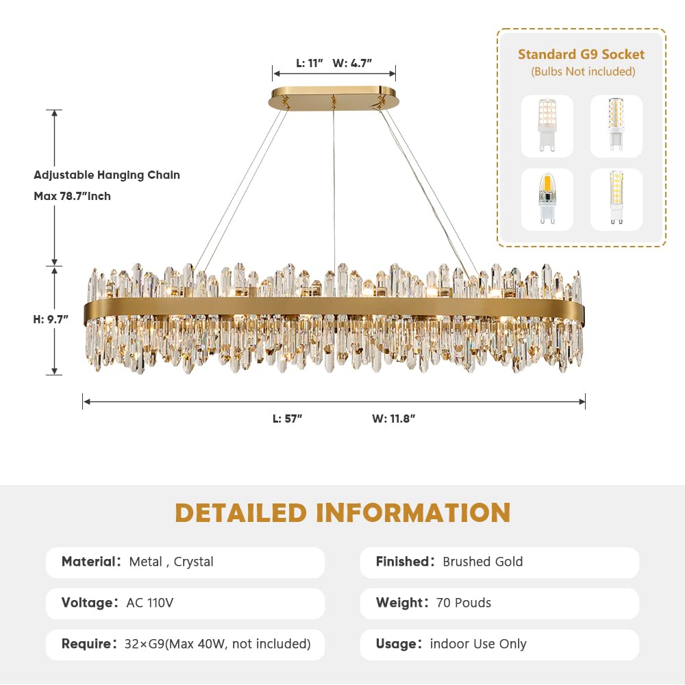 Gold Modern Oval Crystal Chandelier, 16-Lights Luxury Chandeliers Modern 2-Tiers K9 Crystal Chandelier Pendant, Light Fixture G9 Lights for Dining Living Room Entryway Kitchen Dia 23 inch