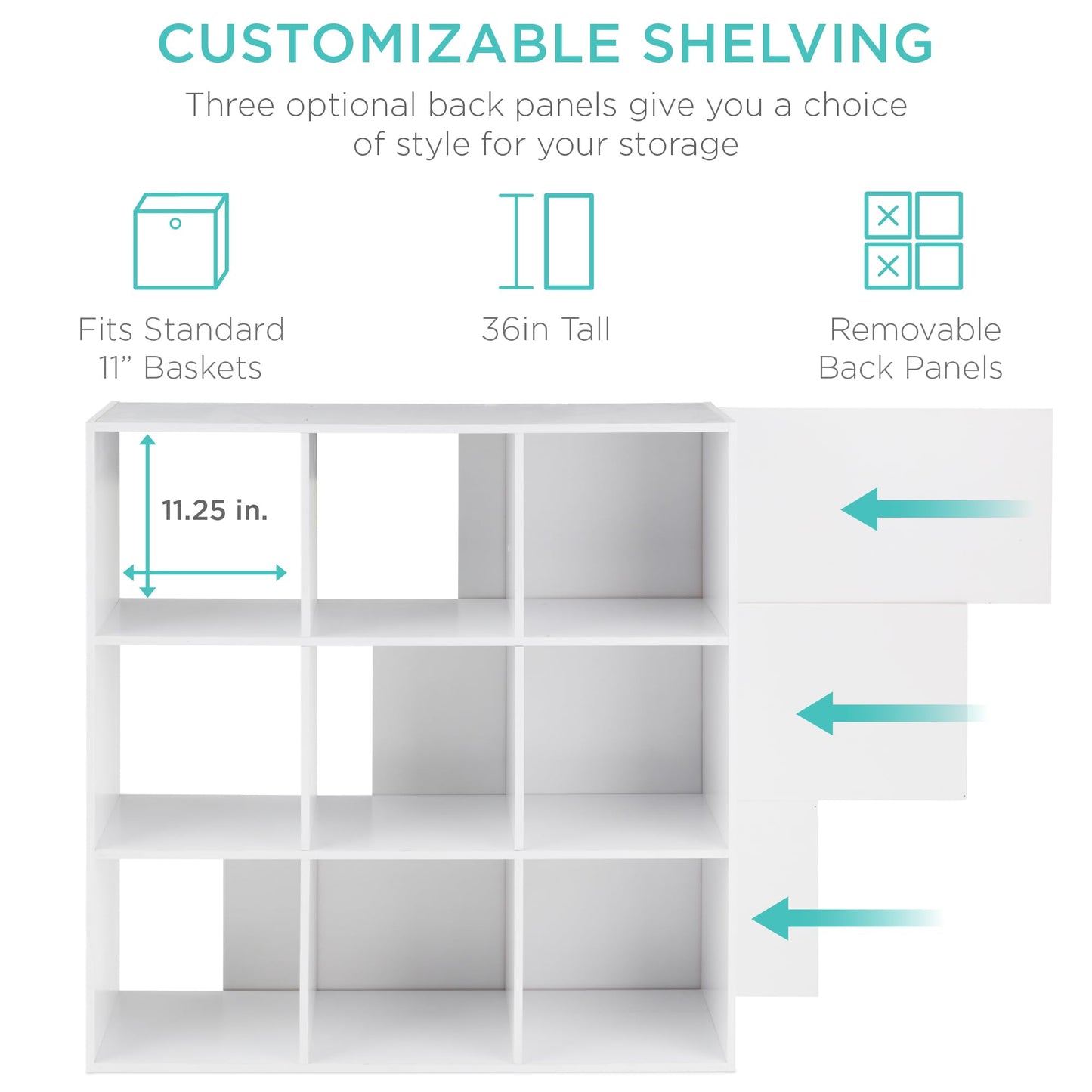 Best Choice Products 9-Cube Storage Organizer, 11in Shelf Opening, Bookcase, Display Shelf, Customizable w/ 3 Removable Back Panels - Walnut