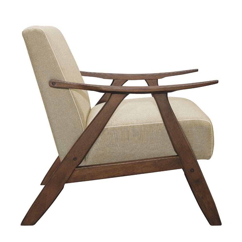 Lexicon Mid Century Modern Accent Chair with Solid Wood Frame in Walnut Finish, Upholstered Living Room Lounge Arm Chair, Thick and Comfy Innerspring Seat Cushion, Linen-Look Fabric, Gray