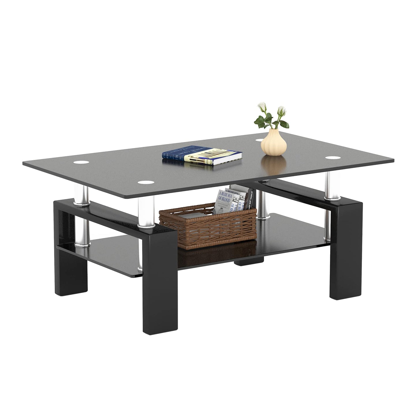 Meihua Tempered Glass Coffee Table for Living Room, Clear Center Table with 0.47 inch Tempered Glass, Transparent Modern Coffee Table