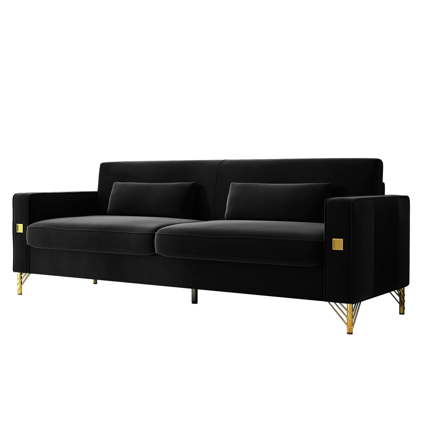 85.63" Velvet Sofa,Modern Loveseat Couch with Pillows Set of 2 for Living Room,Bedroom,Apartment Furniture with Gold Metal Legs (Green)