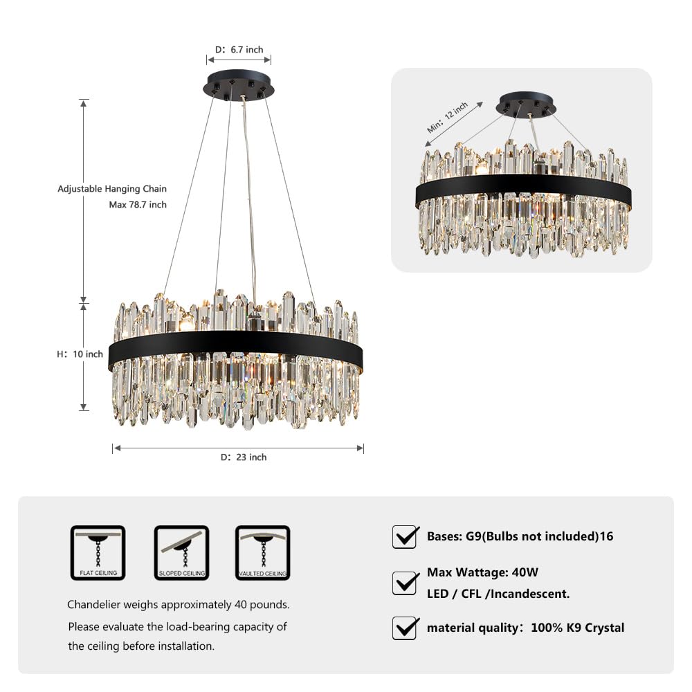 Gold Modern Oval Crystal Chandelier, 16-Lights Luxury Chandeliers Modern 2-Tiers K9 Crystal Chandelier Pendant, Light Fixture G9 Lights for Dining Living Room Entryway Kitchen Dia 23 inch