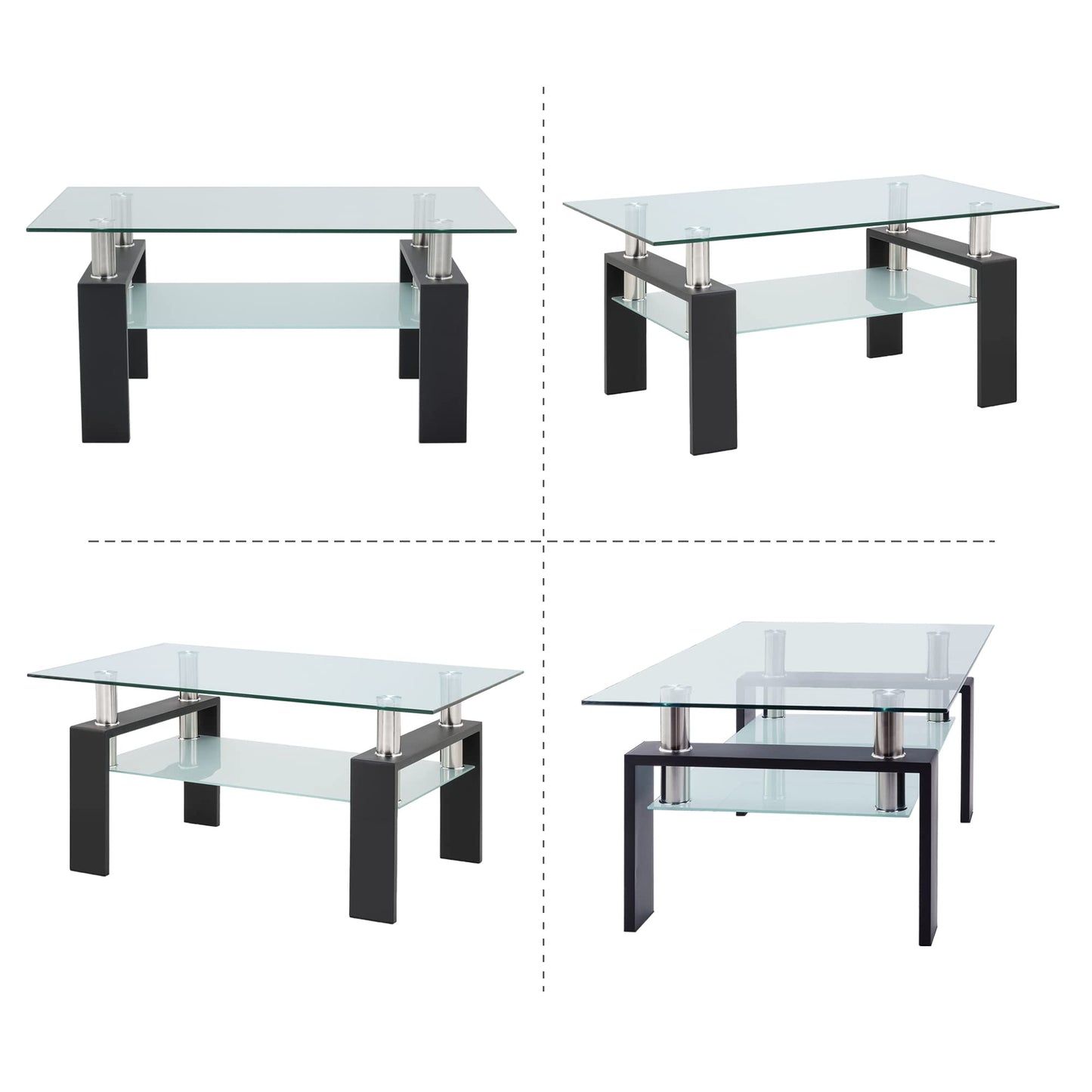 Meihua Tempered Glass Coffee Table for Living Room, Clear Center Table with 0.47 inch Tempered Glass, Transparent Modern Coffee Table