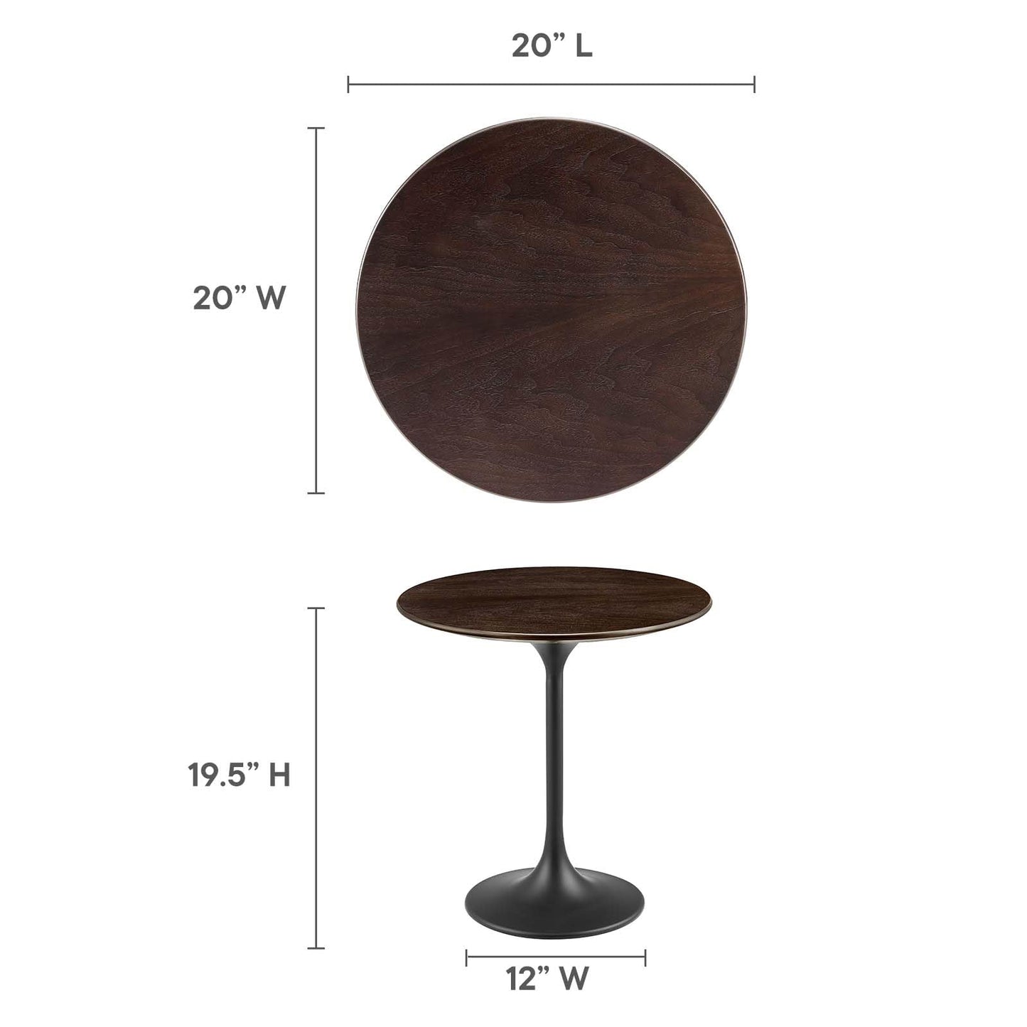 Modway Lippa Round 20" Wood Grain Mid-Century Modern Side Table, Black Cherry