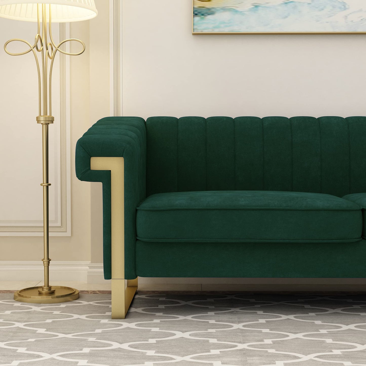 83'' Velvet Couches for Living Room 3-Seater Comfy Sofas Upholstered Modern Couch for Small Spaces Apartment (Cracker Khaki)