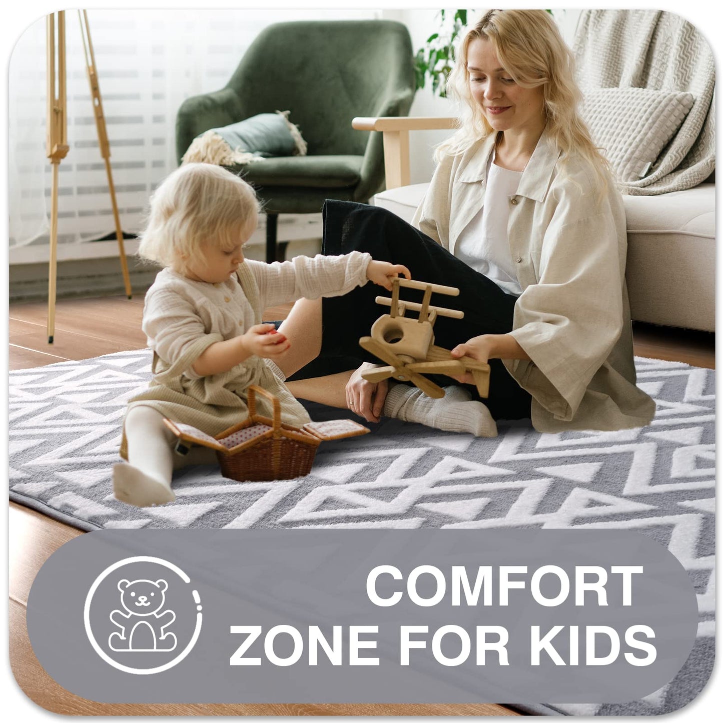 Ompaa Ultra Soft Geometric Bedroom Rugs Memory Foam Carpet, Black 7 x 10 Feet Large, Cozy Area Rugs for Living Room Couch Dorm Bedside Kids Girls Teens Room Nursery Decor Floor Mat
