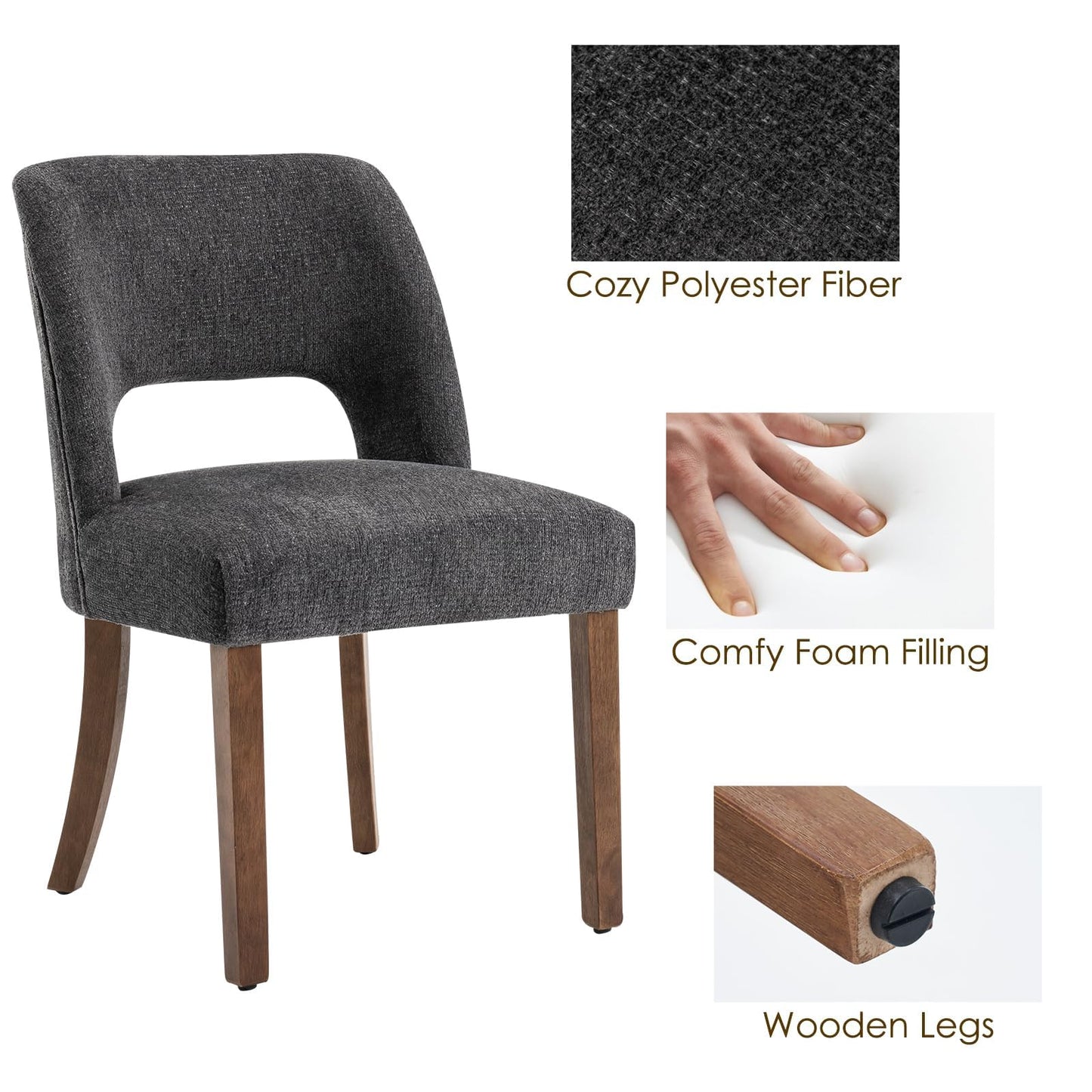 VKNOW Wooden Dining Chairs Set of 2, Modern Fabric Upholstered Dining Room Chair Kitchen Chairs, Farmhouse Dinner Chair for Kitchen Dining Room, Beige-Black Legs