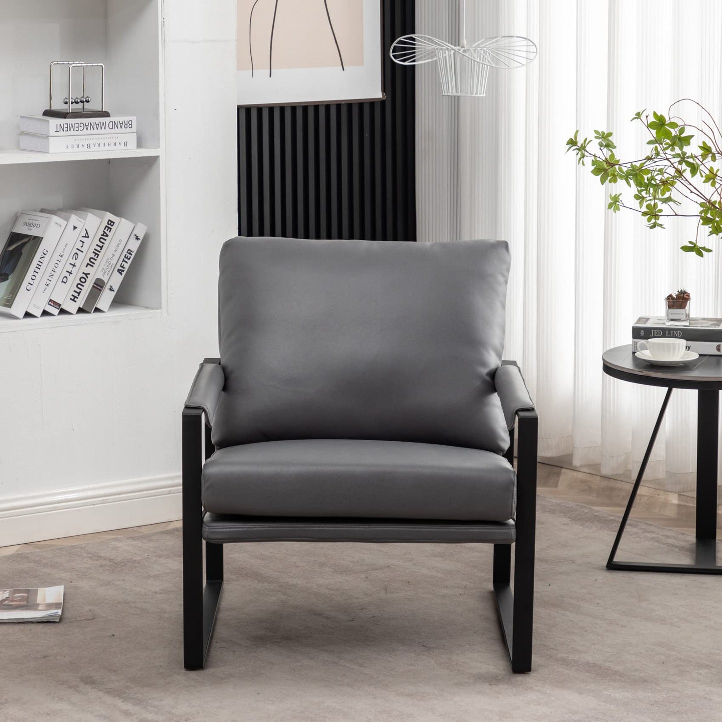 UNICOO Faux Leather Metal Frame Accent Chair - Modern Accent Chairs for Living Room, Bedroom, or Office - Armchairs Living Room Chairs Leisure Chair Reception Chair (ZKL-239K-CM Hermes Orange)
