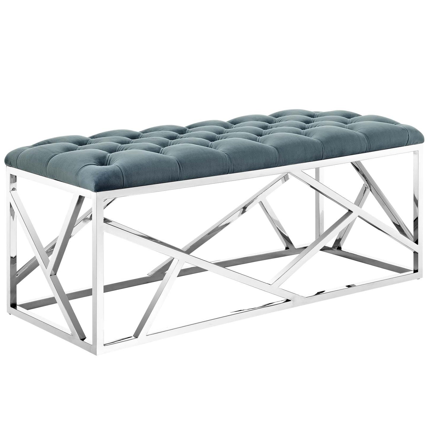 Modway intersperse Button-Tufted Contemporary Modern with Metallic Frame, Bench, Silver Gray