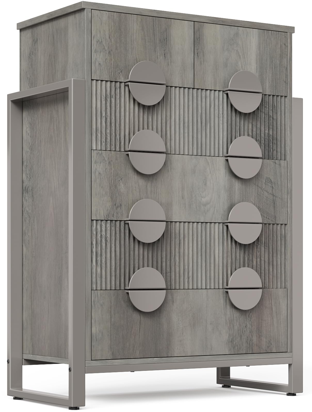 LGHM Fluted Gray Dresser for Bedroom, 50" Wide Chest of Drawers, Modern 6 Deep Drawers Dresser with Raised H Legs -Curved Profile Design, Easy Round Handles for Bedroom,Livingroom, Hallway, Gray
