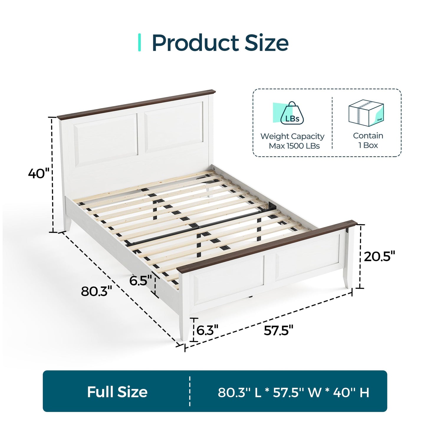 LINSY Wood Full Size Bed Frame with High Headboard, Farmhouse Bed Frame Full, Wood Bed Noise-Free, No Box Spring Needed - Grey
