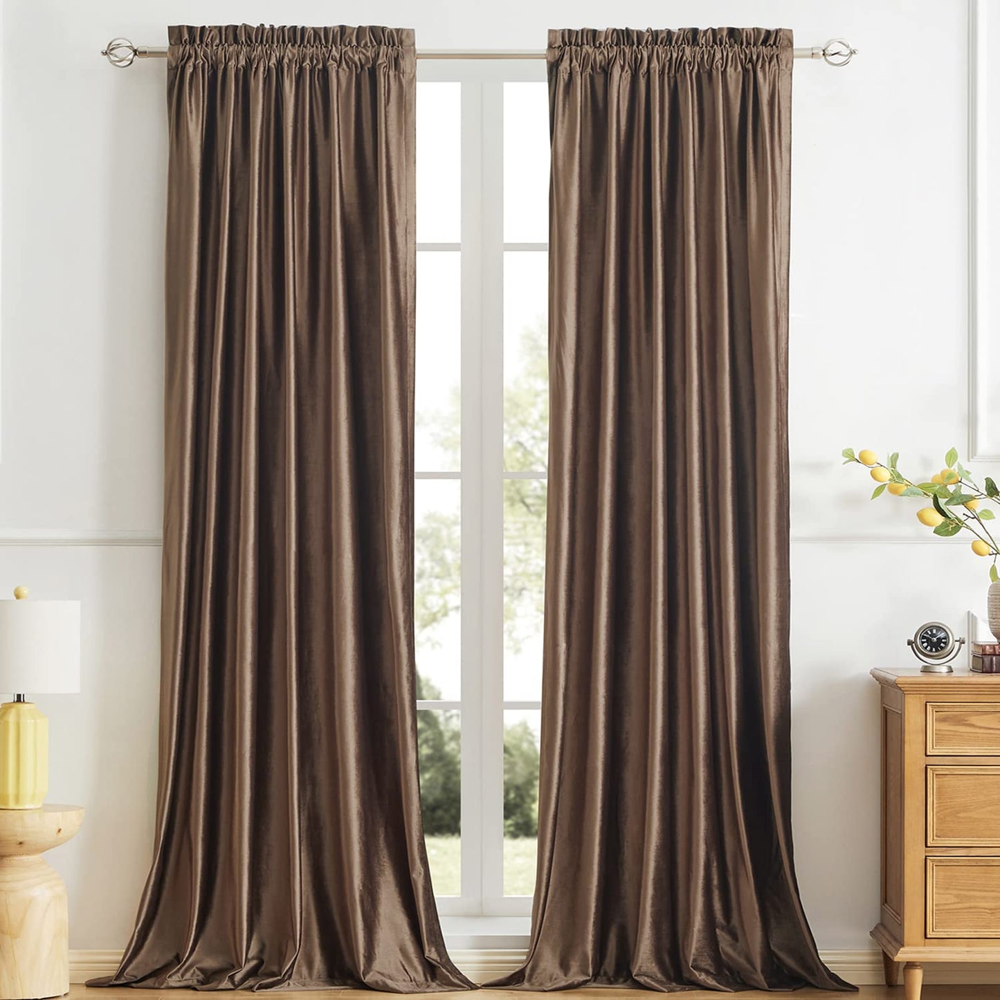 PRIMROSE Velvet Curtains 84 inch for Living Room Champagne Beige Rod Pocket Window Drapes Treatment Semi Room Darkening Decor Curtains for Bedroom Set of 2 Panels