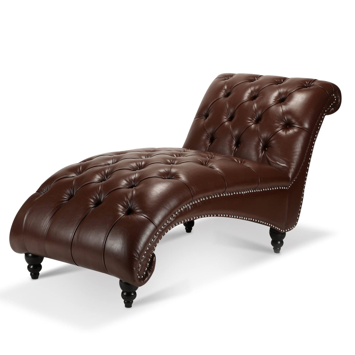 HomSof Modern ArmLess Chaise Lounge Indoor Black Upholstered Reclining Chair with Rolled Accent Pillow and Solid Wood Legs