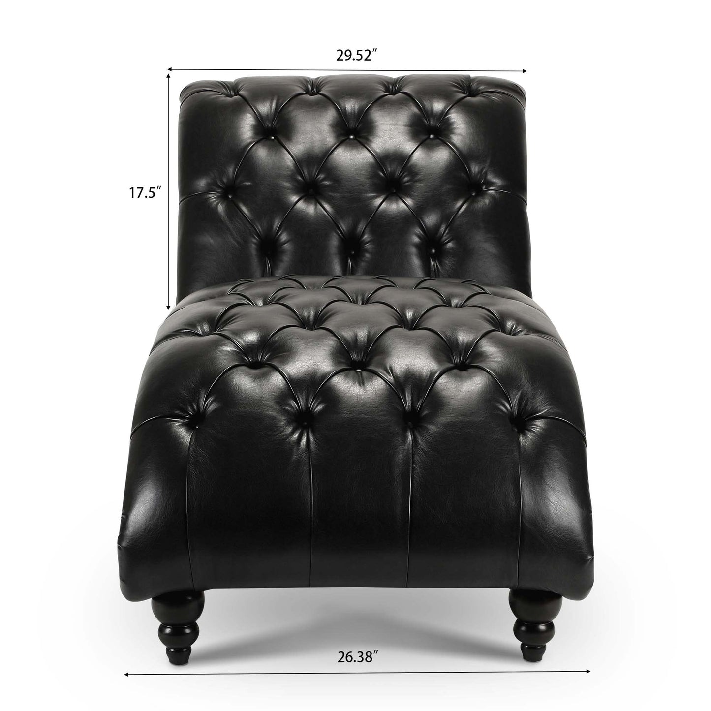 HomSof Modern ArmLess Chaise Lounge Indoor Black Upholstered Reclining Chair with Rolled Accent Pillow and Solid Wood Legs