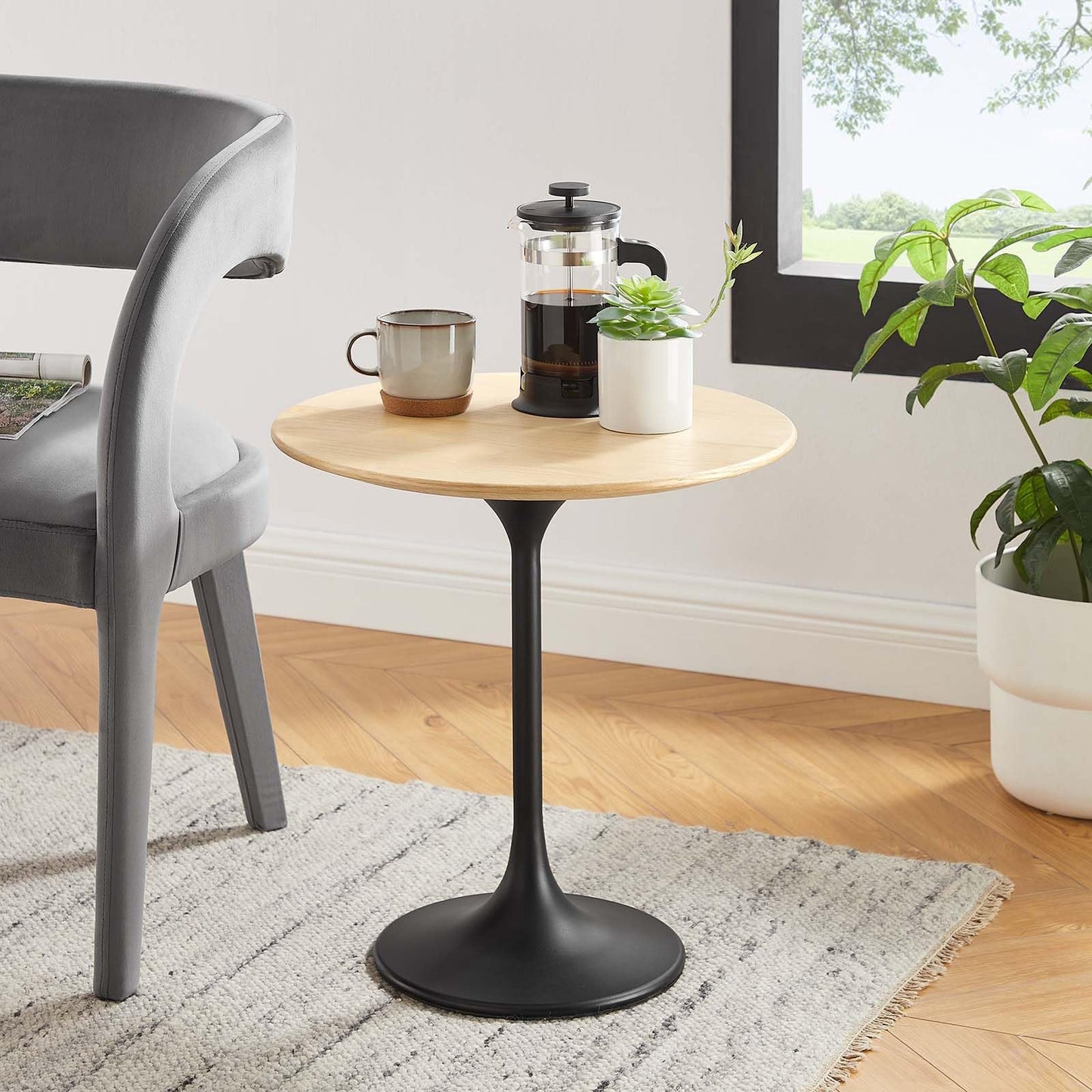 Modway Lippa Round 20" Wood Grain Mid-Century Modern Side Table, Black Cherry
