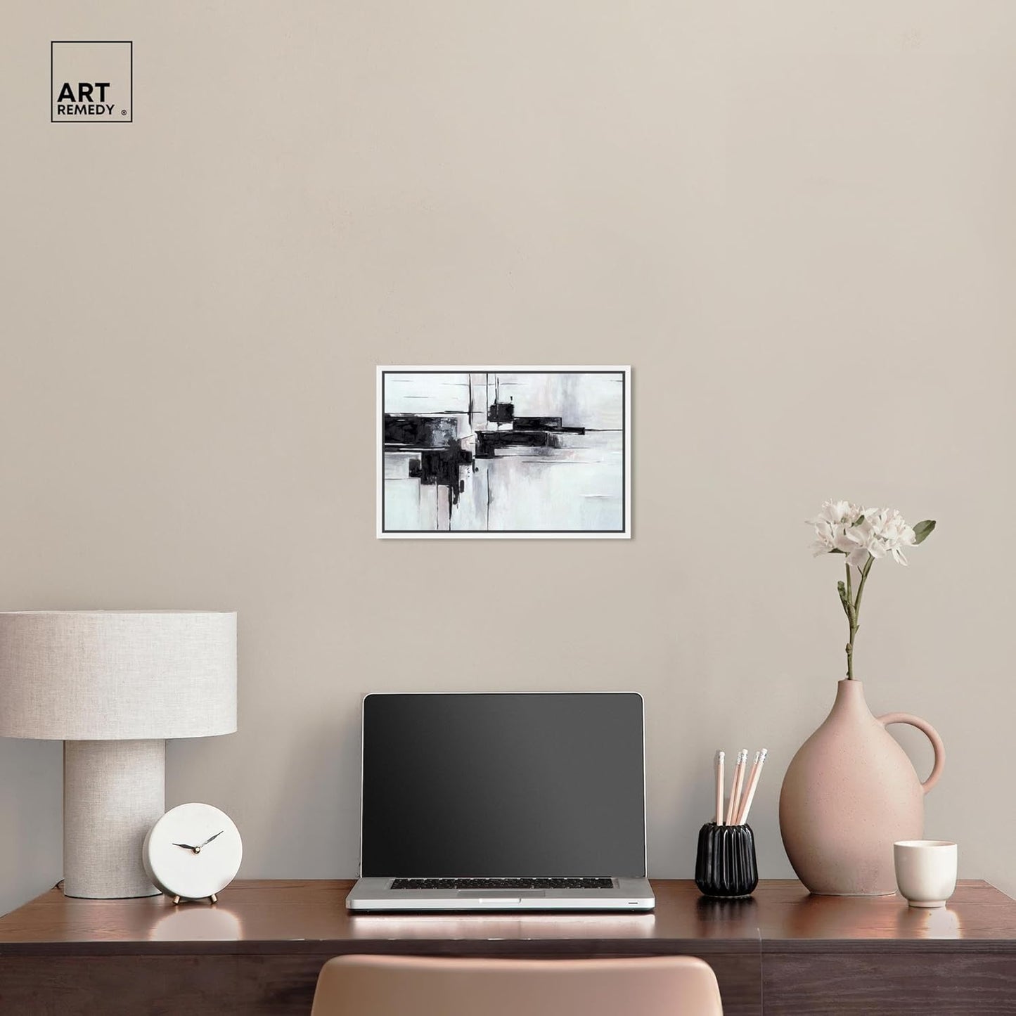 Abstract Journey Canvas Black and White Art, Gold Frame, 45" x 30"