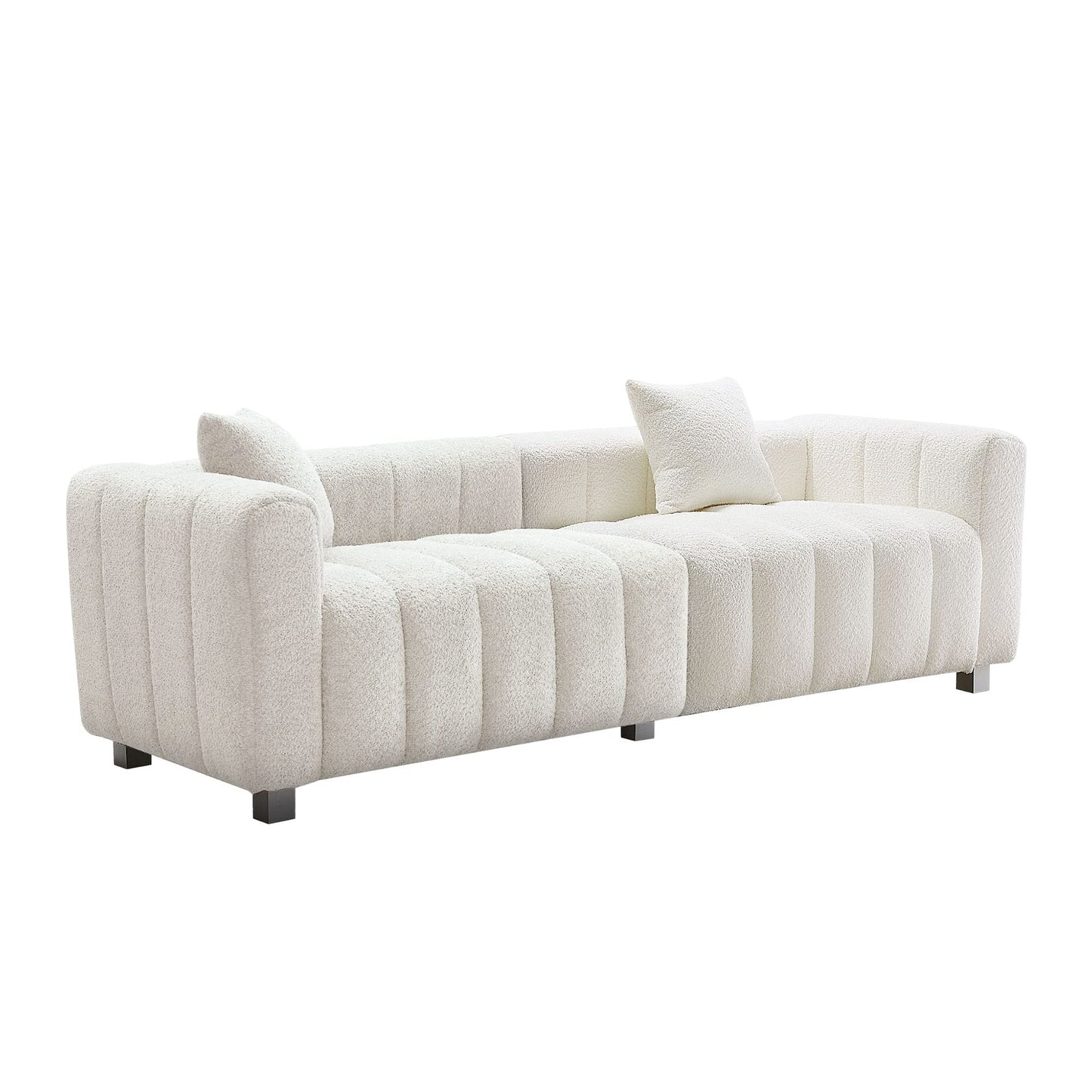87.4" Modern 3 Seater Boucle Sofa Couch for Living Room, Mid Century Fluffy Couches with Solid Wood Frame and 6 Legs for Bedroom, Apartment, Weight Capacity 750 LBS (White)