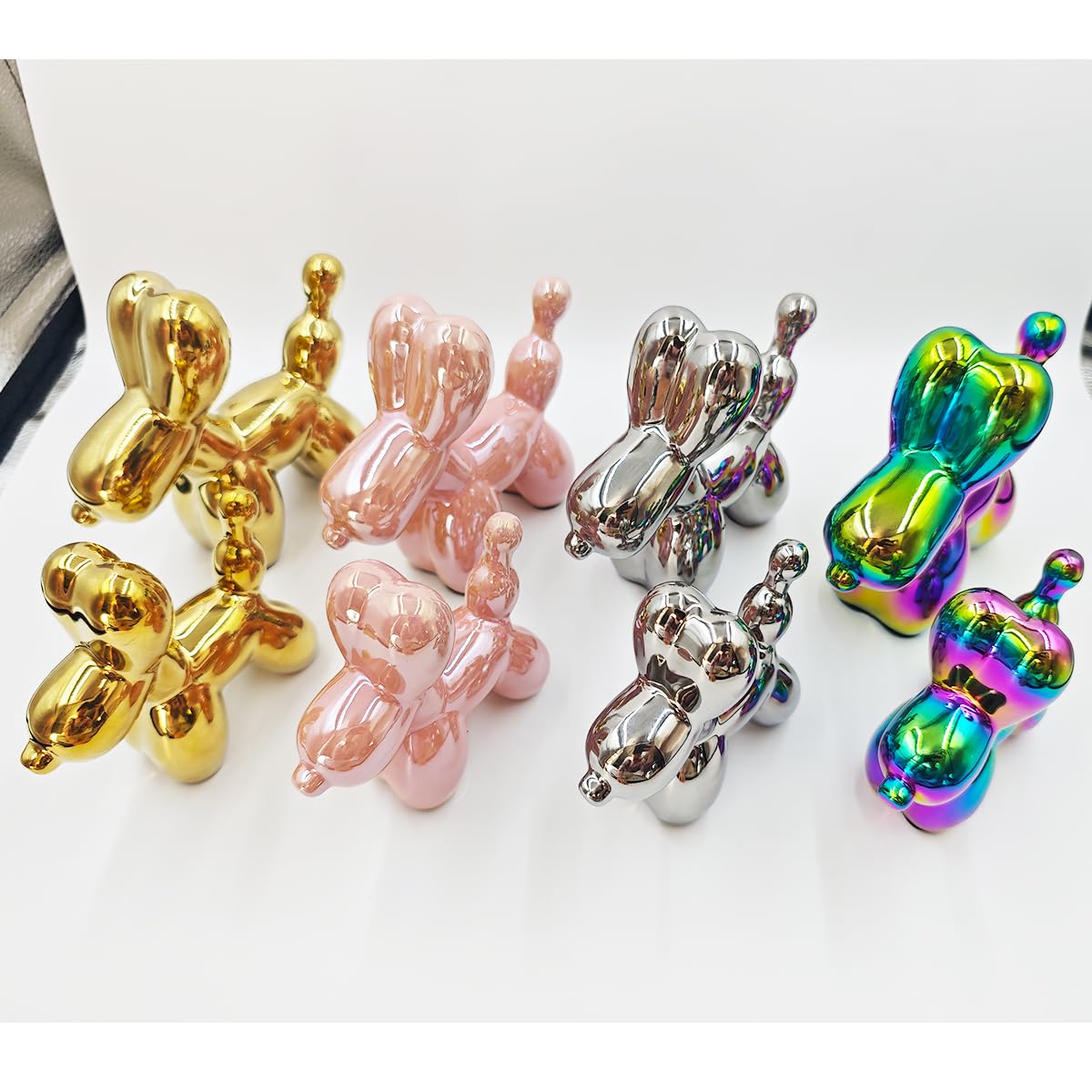 Electroplating Ceramics Balloon Dog Statue Crafts Living Room Desktop Decorations,Handmade Modern Small Ceramic Animal Statue Ornament Home Decor Accents (Dazzling, 5.1 Inch)