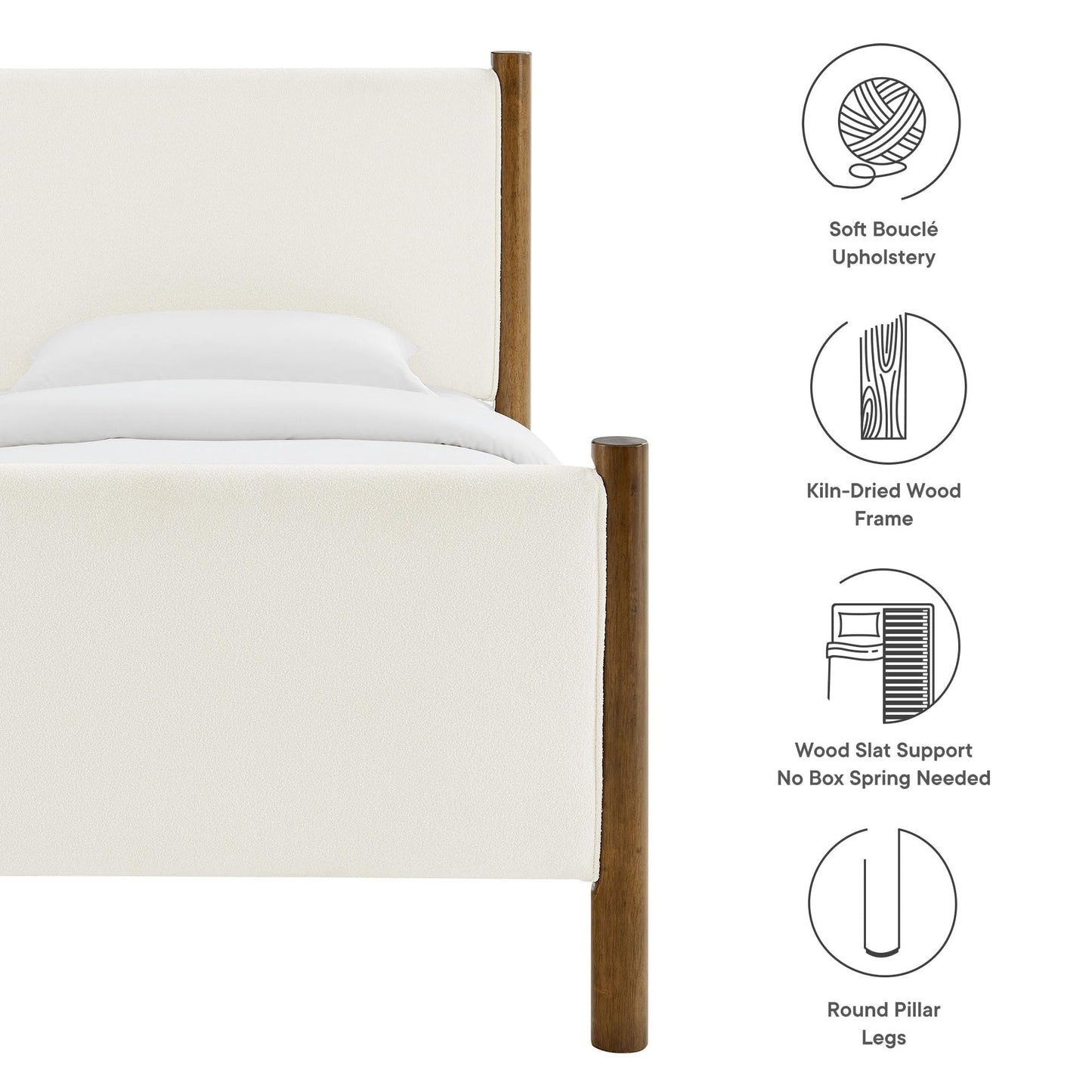 Modway Maven King Size Bed Frame in Tan Walnut with Faux Leather Upholstered Headboard and Footboard – Wood King Platform Bed Frame – No Box Spring Needed