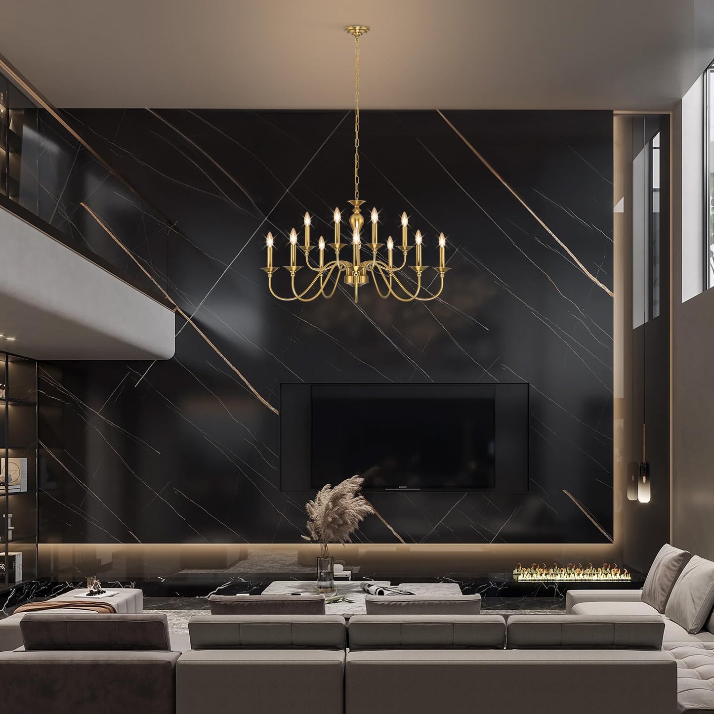 15 Light Black Farmhouse Chandeliers for Dining Room Light Fixtures Over Table, Vintage Candle Large Chandelier for Living Room Foyer Staircase Restaurant Showroom Villa