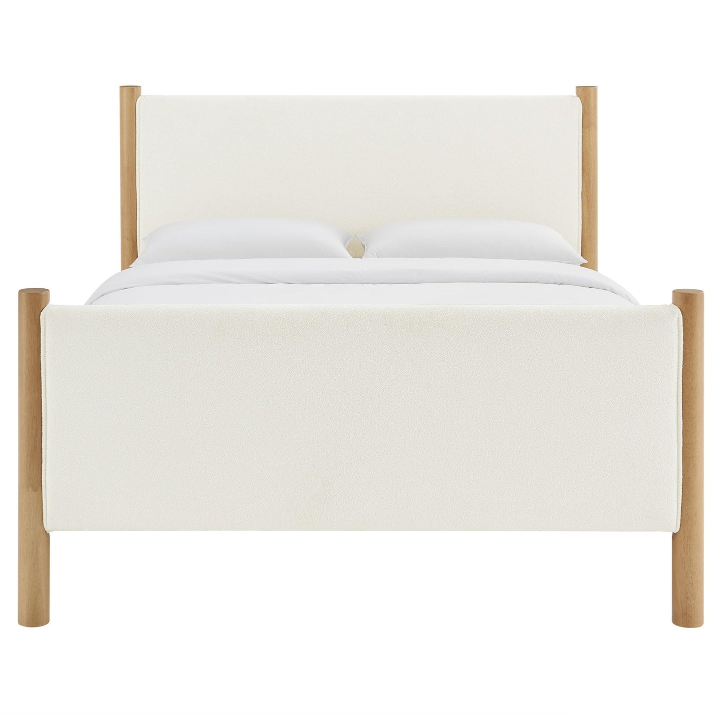 Modway Maven King Size Bed Frame in Tan Walnut with Faux Leather Upholstered Headboard and Footboard – Wood King Platform Bed Frame – No Box Spring Needed