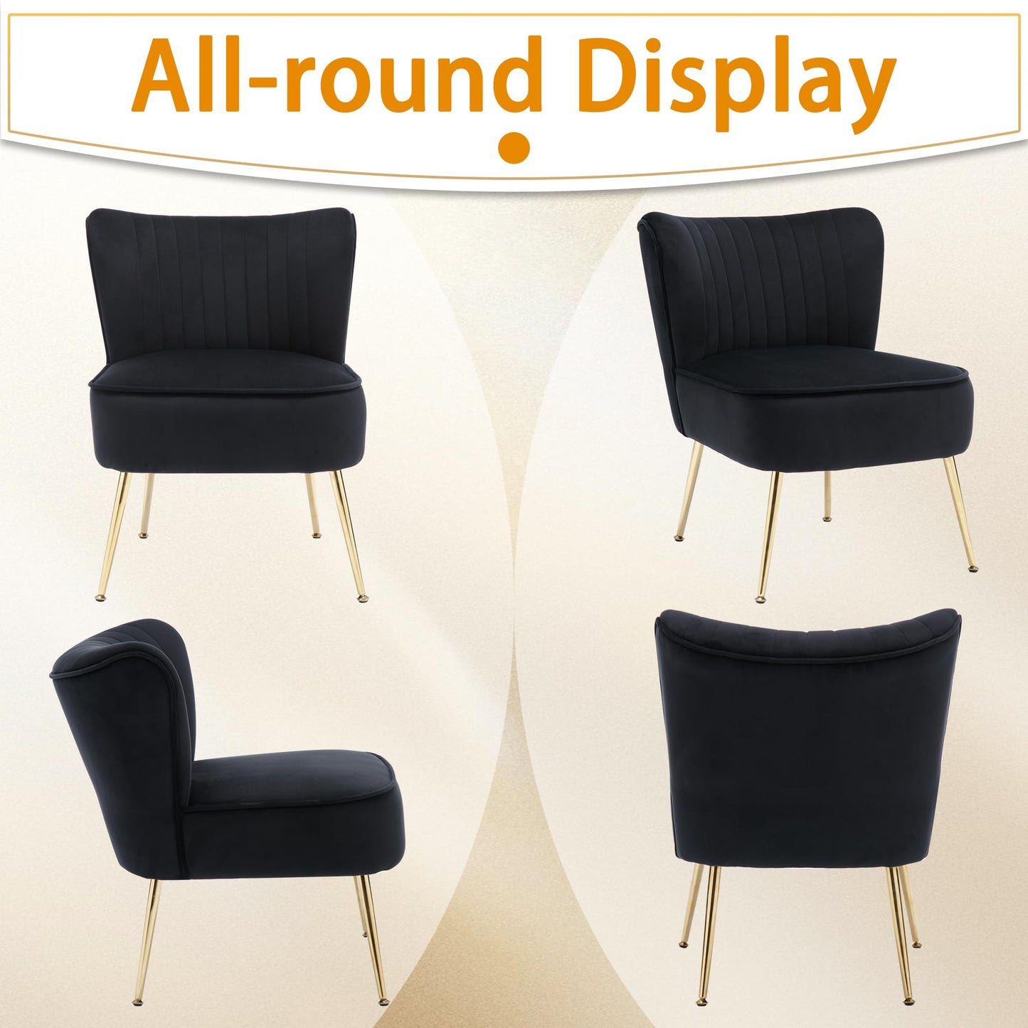 ABET Accent Chairs Set of 2, Velvet Armless Living Room Chairs with Tufted Wingback Thicken Cushion Gold Metal Legs, Comfy Upholstered Side Chairs Slipper Chairs Club Chairs for Bedroom, Beige