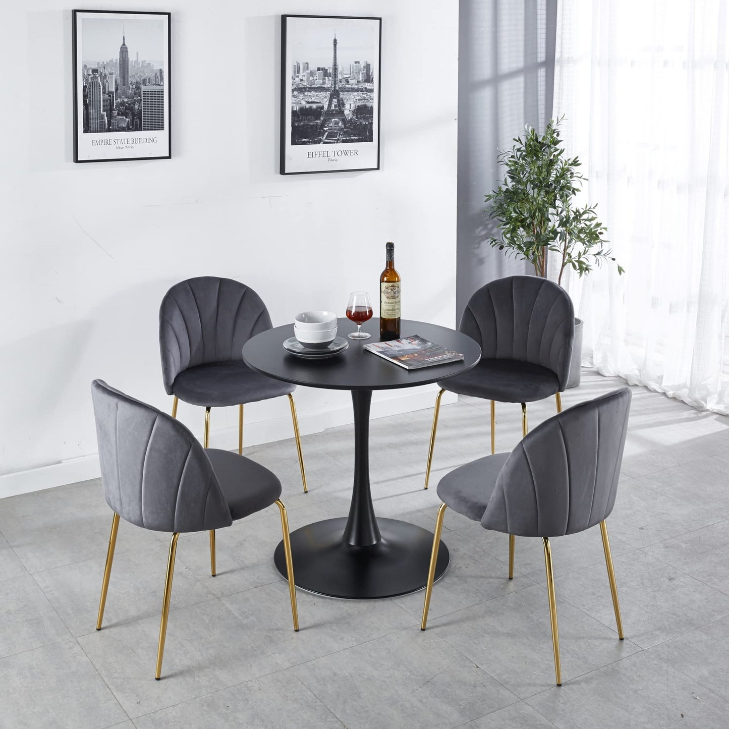 DKLGG 42" Modern Round Dining Table with MDF Top, Metal Base Pedestal Tulip Kitchen Table for 4-6 Person, Small Space Home, End Leisure Coffee Table, White