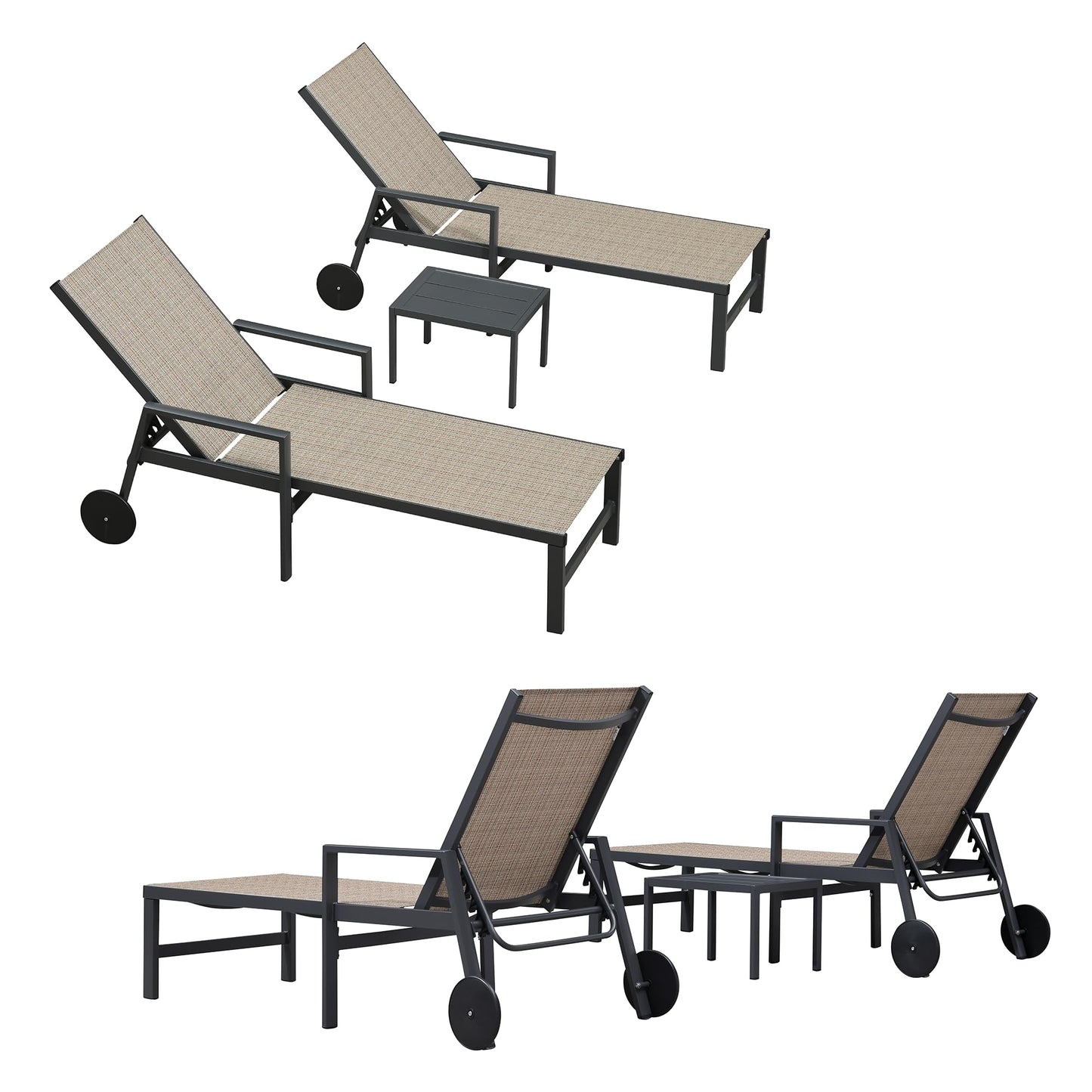 PURPLE LEAF Outdoor Chaise Lounge Chair Set of 2 Patio Pool Lounger Wicker Chairs with Wooden Armrest Sunbathing Tanning Recliner for Pool Backyard Garden Dark Brown