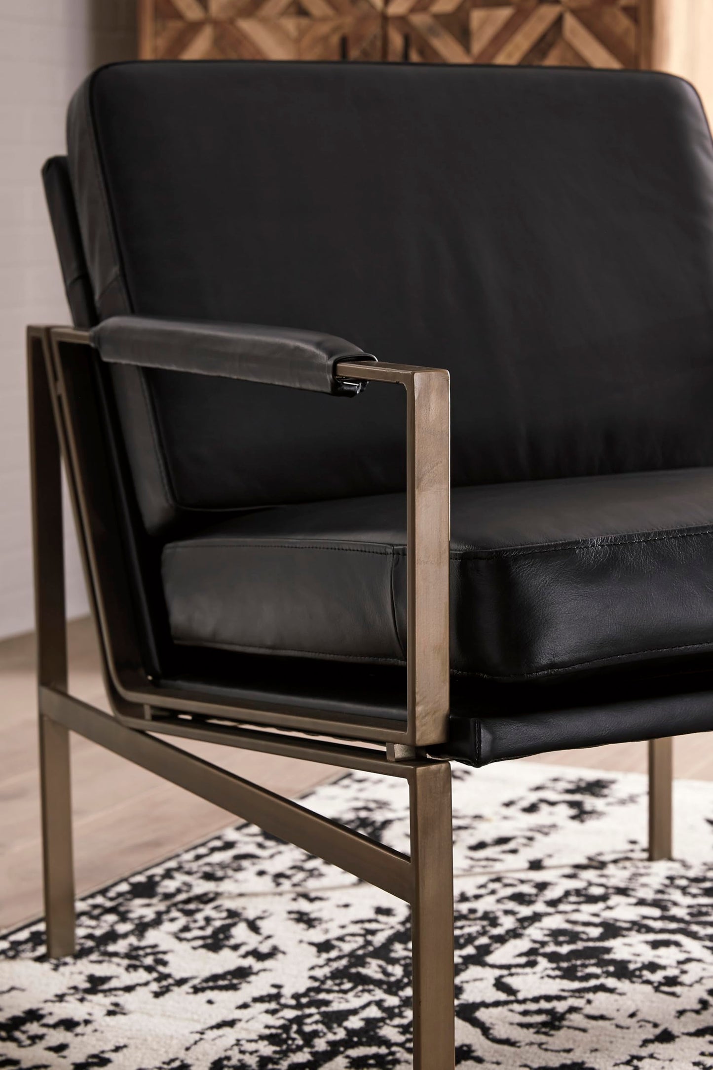 Signature Design by Ashley Puckman Mid-Century Modern Leather Accent Chair, Black