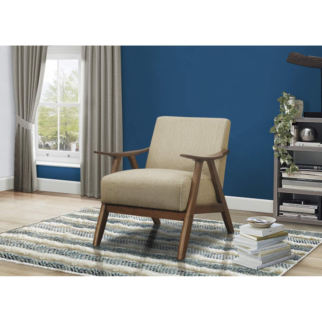 Lexicon Mid Century Modern Accent Chair with Solid Wood Frame in Walnut Finish, Upholstered Living Room Lounge Arm Chair, Thick and Comfy Innerspring Seat Cushion, Linen-Look Fabric, Gray