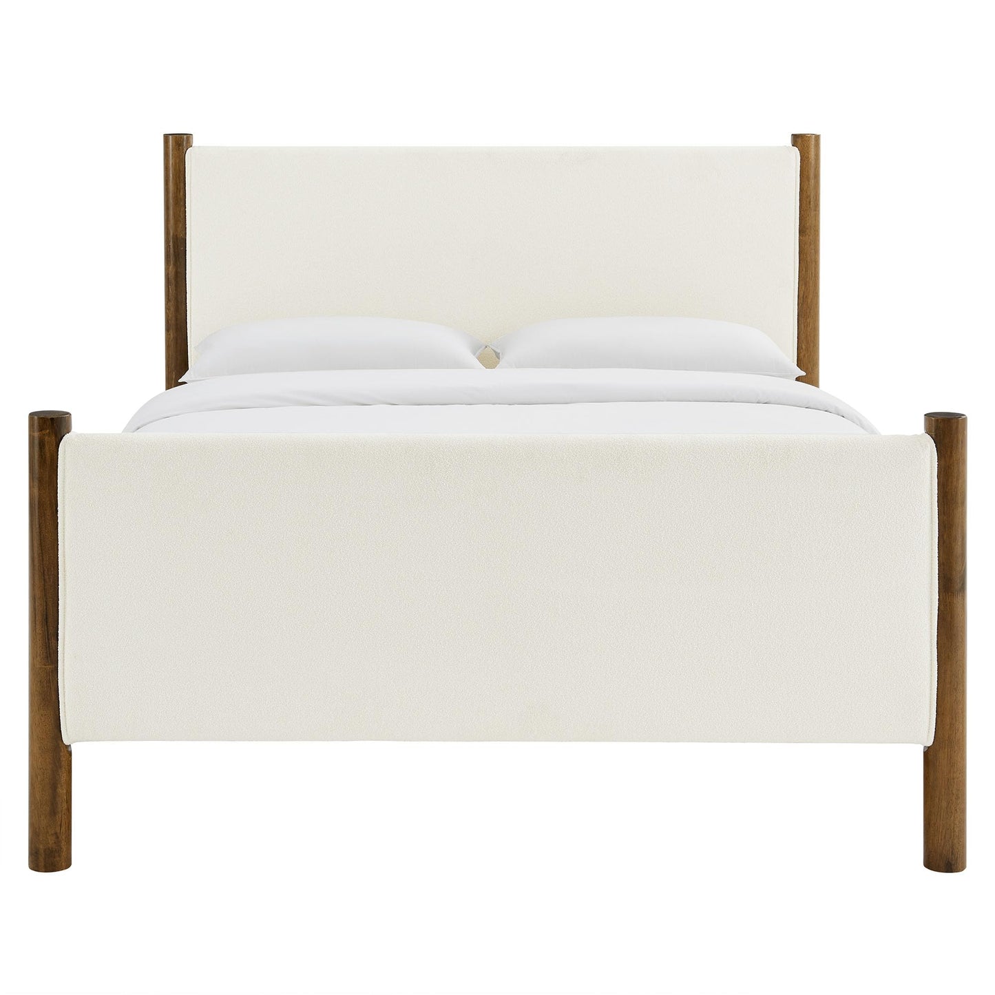 Modway Maven King Size Bed Frame in Tan Walnut with Faux Leather Upholstered Headboard and Footboard – Wood King Platform Bed Frame – No Box Spring Needed