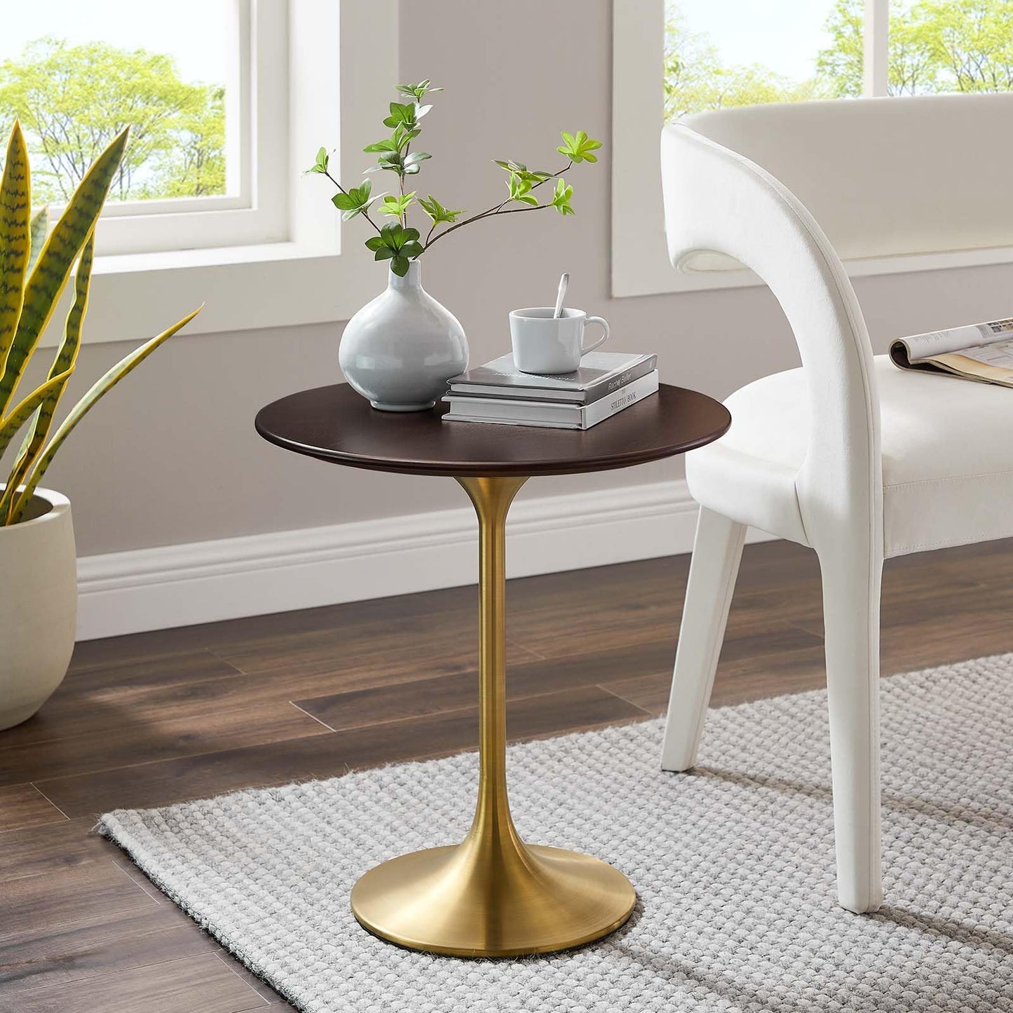 Modway Lippa Round 20" Wood Grain Mid-Century Modern Side Table, Black Cherry