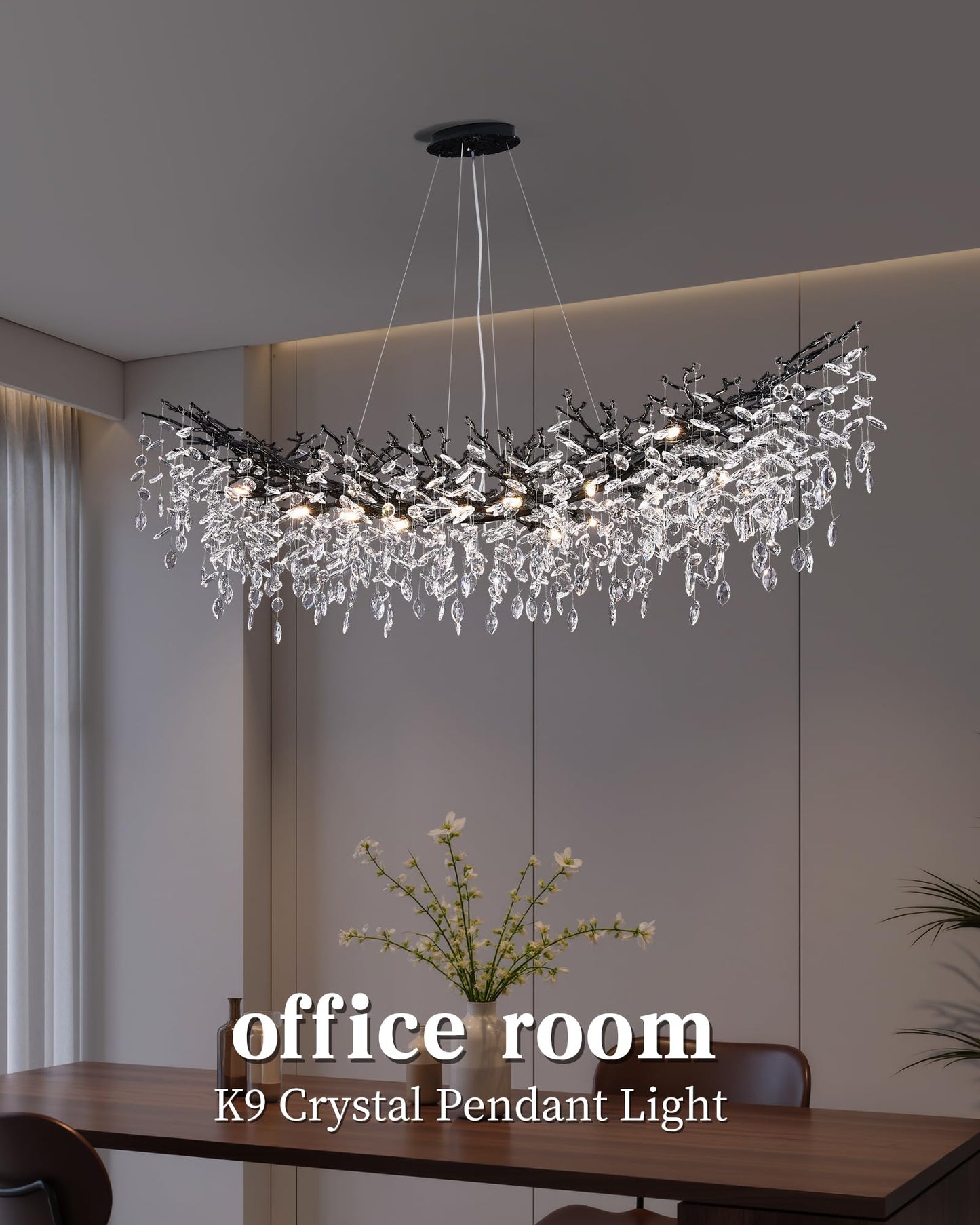 Modern Tree Branch Crystal Chandelier Luxury Silver Crystal Pendant Lighting 18" Contemporary 6-Light Chandeliers for Dining Room Kitchen Bedroom Living Room