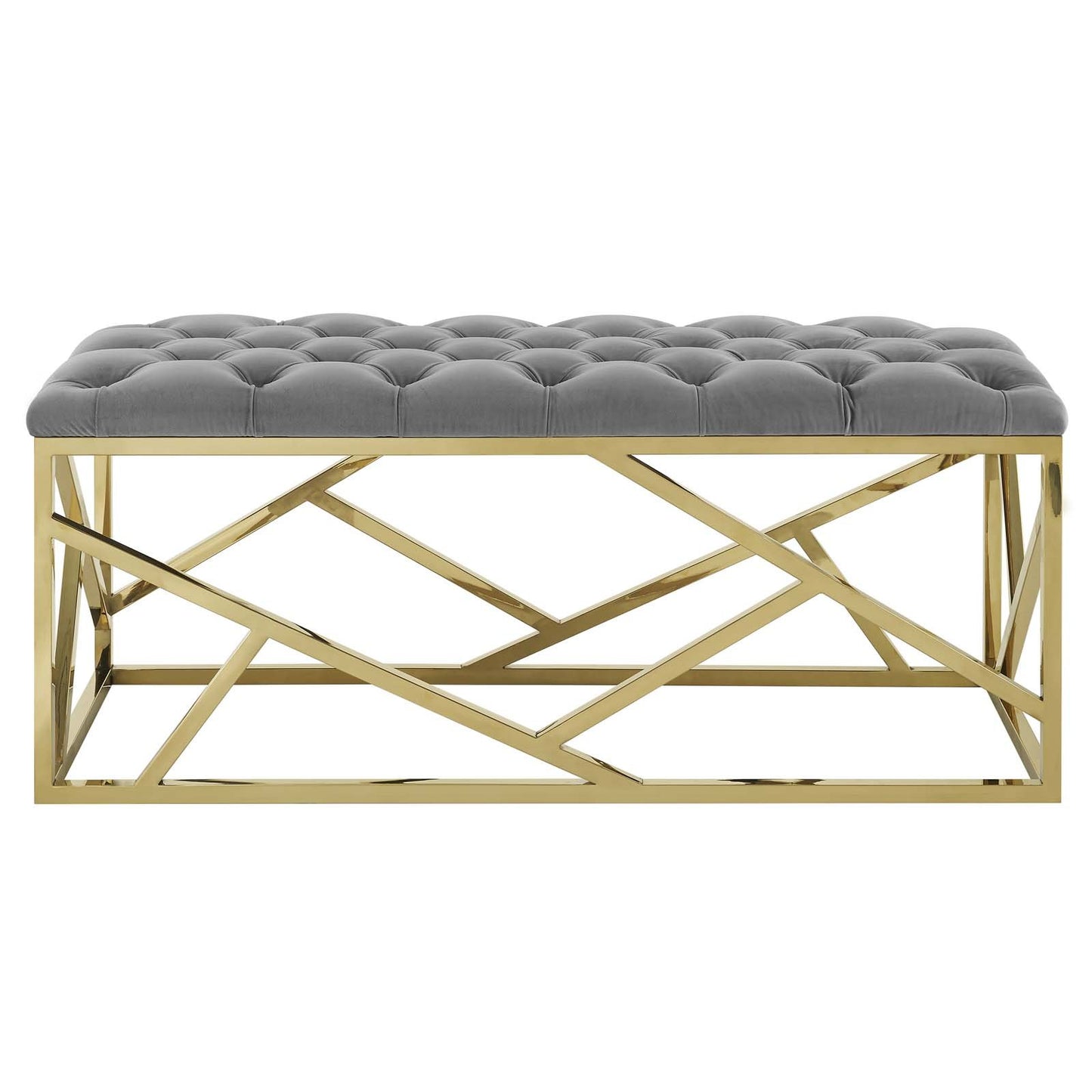 Modway intersperse Button-Tufted Contemporary Modern with Metallic Frame, Bench, Silver Gray