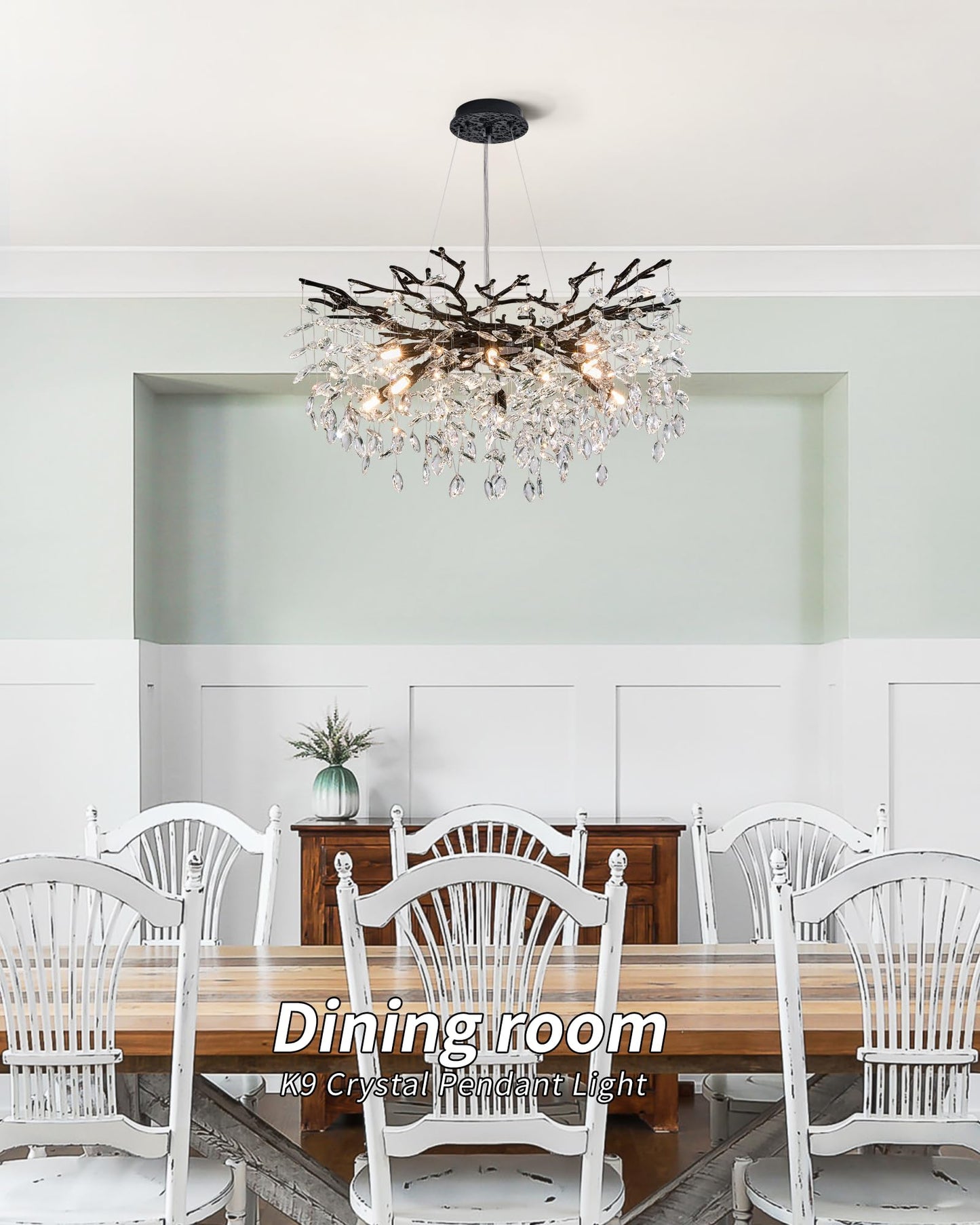 Modern Tree Branch Crystal Chandelier Luxury Silver Crystal Pendant Lighting 18" Contemporary 6-Light Chandeliers for Dining Room Kitchen Bedroom Living Room
