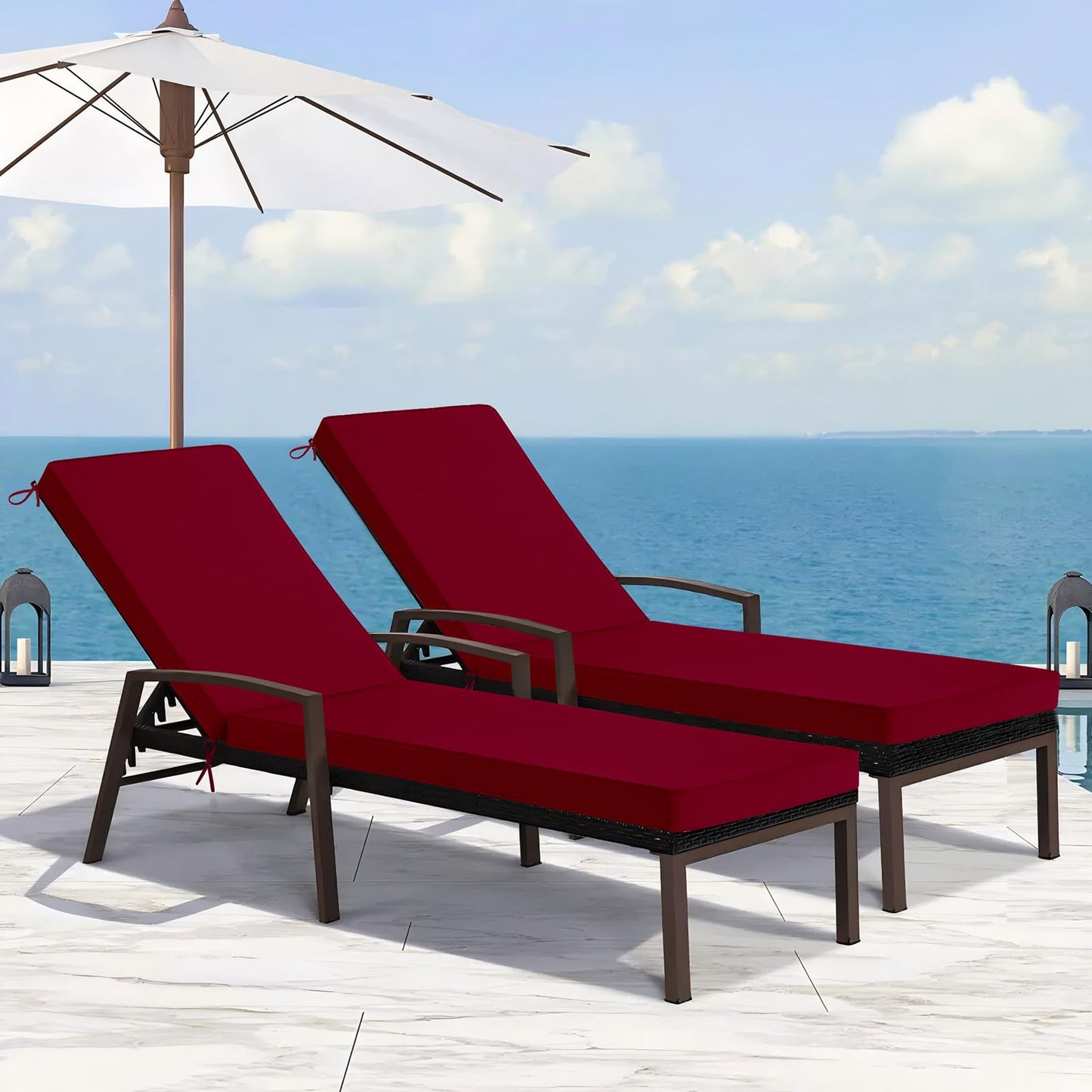Basic Beyond Chaise Lounge Cushions Outdoor, 3-Layer Waterproof Outdoor Furniture Cushions with Removable Cover and 4 Ties, 72"x21"x3" Patio Lounge Chair Cushions for Outdoor Furniture, Yellow