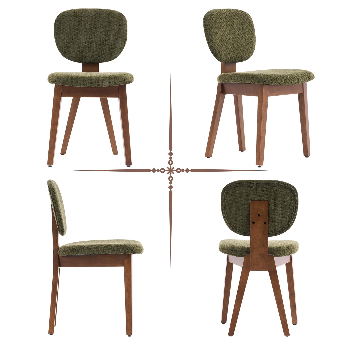 VKNOW Wooden Dining Chairs Set of 4, Mid Century Modern Upholstered Kitchen Side Chairs, Chenille Dining Room Chair with Curved Seat Backrest for Home Dining Room,Green