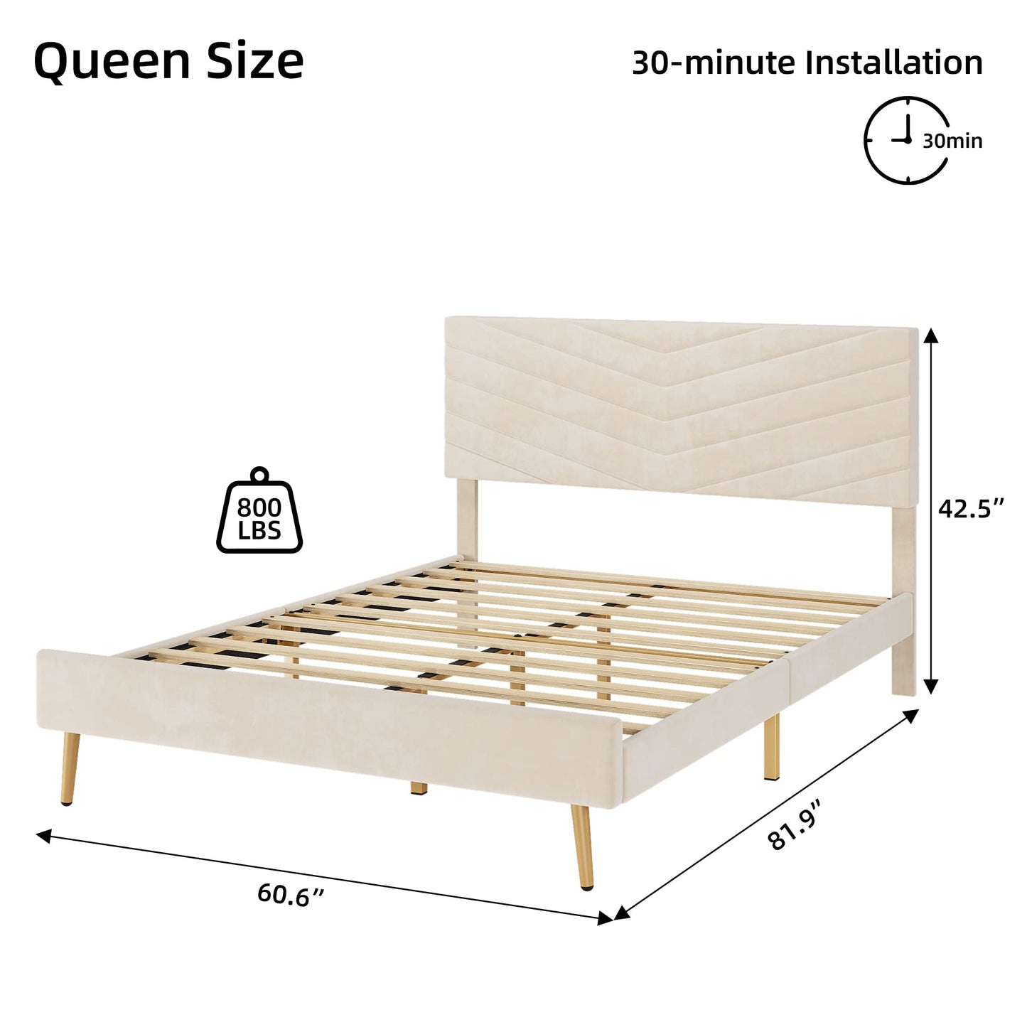 IDEALHOUSE King Upholstered Bed Frame with Wingback Headboard, Luxurious Velvet Upholstery Platform Bed, Wooden Slat Support, and Easy Assembly - Box Spring Optional, Light Gray