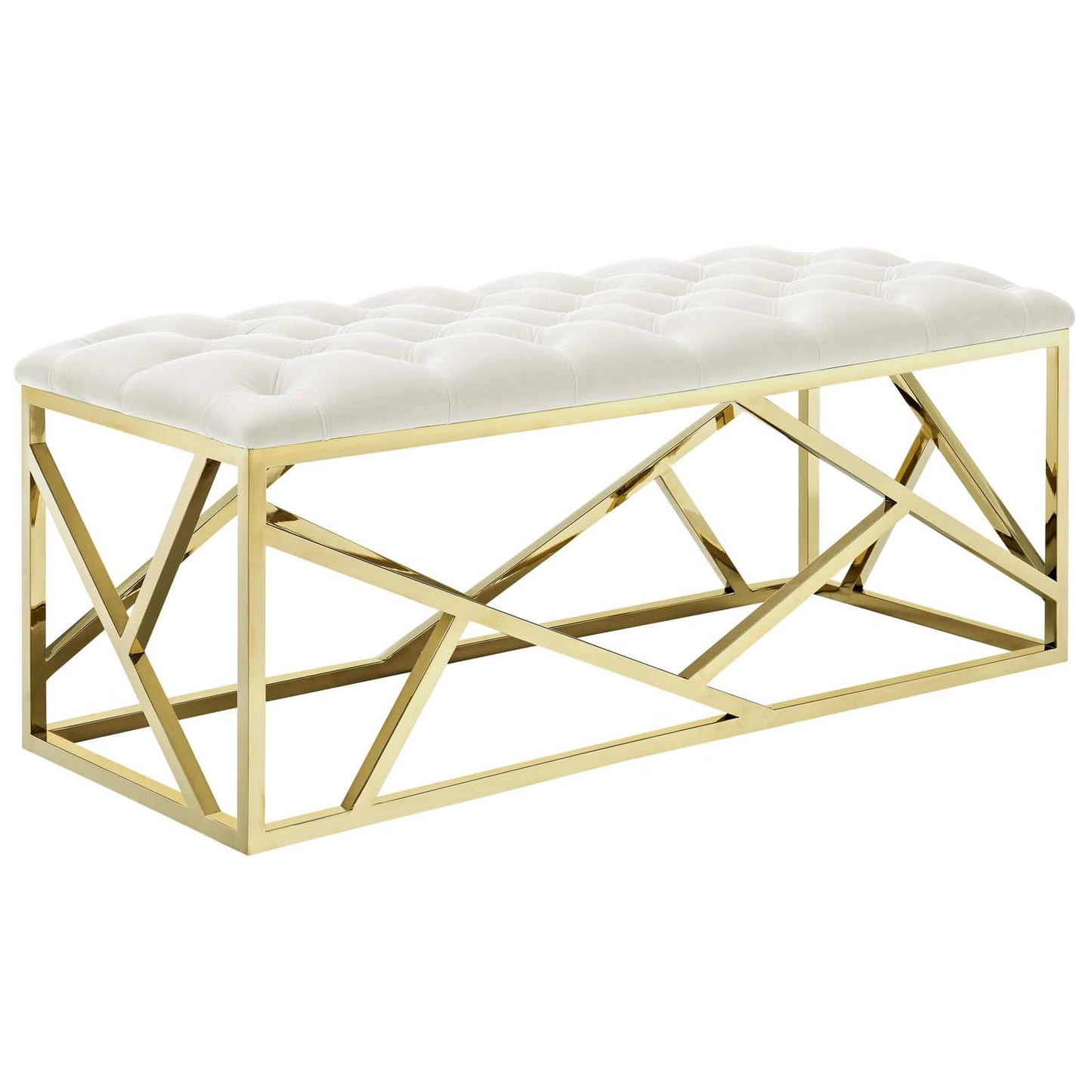 Modway intersperse Button-Tufted Contemporary Modern with Metallic Frame, Bench, Silver Gray