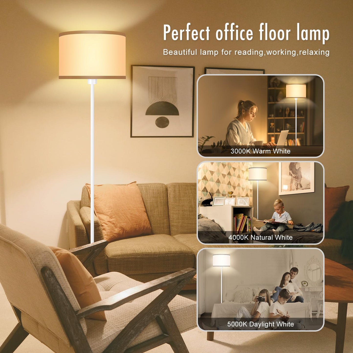 Floor Lamp Black, Standing Lamp, 58" Tall Lamps for Living Room, Simple Pole Lamp with Black Lampshade, On/Off Foot Pedal, Bright Dimming Light for Kids Room Bedroom Office Decor(Without Bulbs)