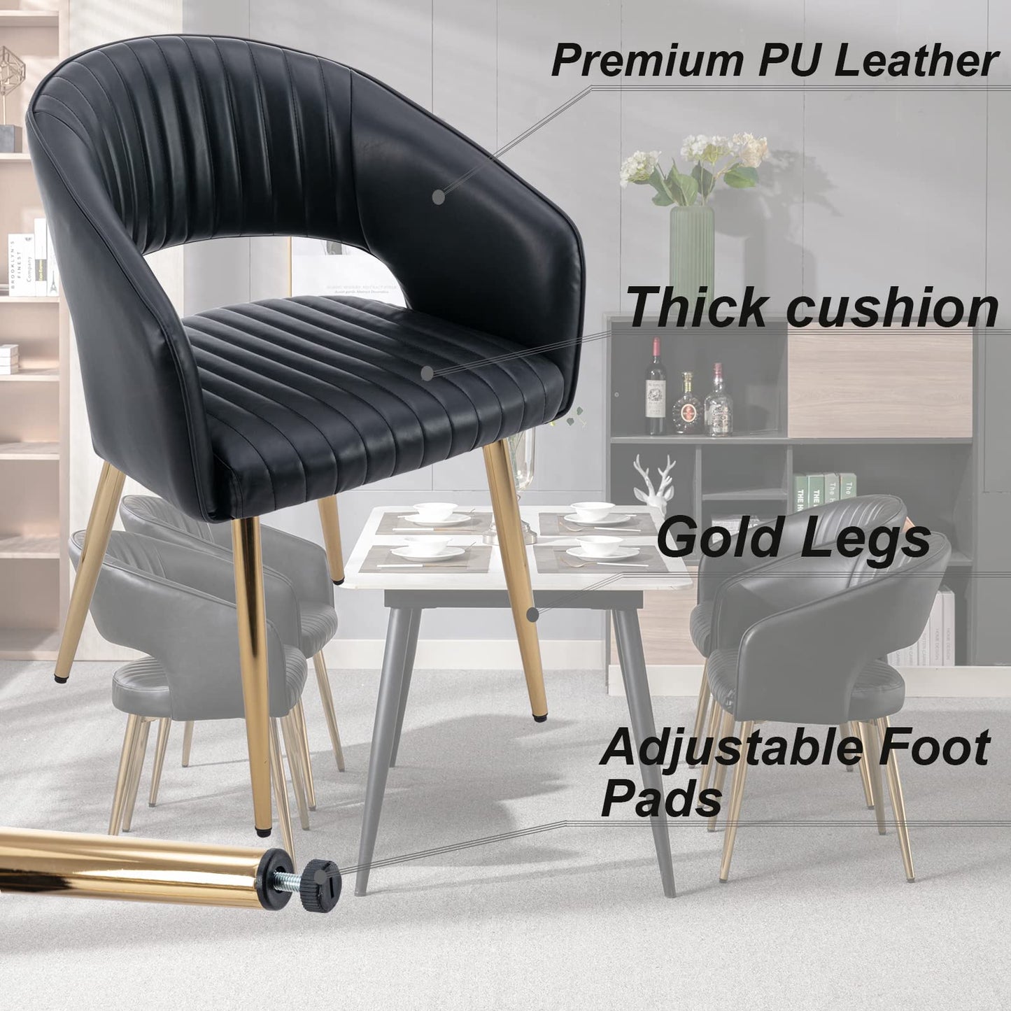 Modern Velvet Dining Chairs Set of 2, Upholstered Gold Dining Chairs with Hollow Back, Dining Room Chairs with Gold Legs, Accent Armrest Kitchen Chairs for Living Room Reception Teal Blue