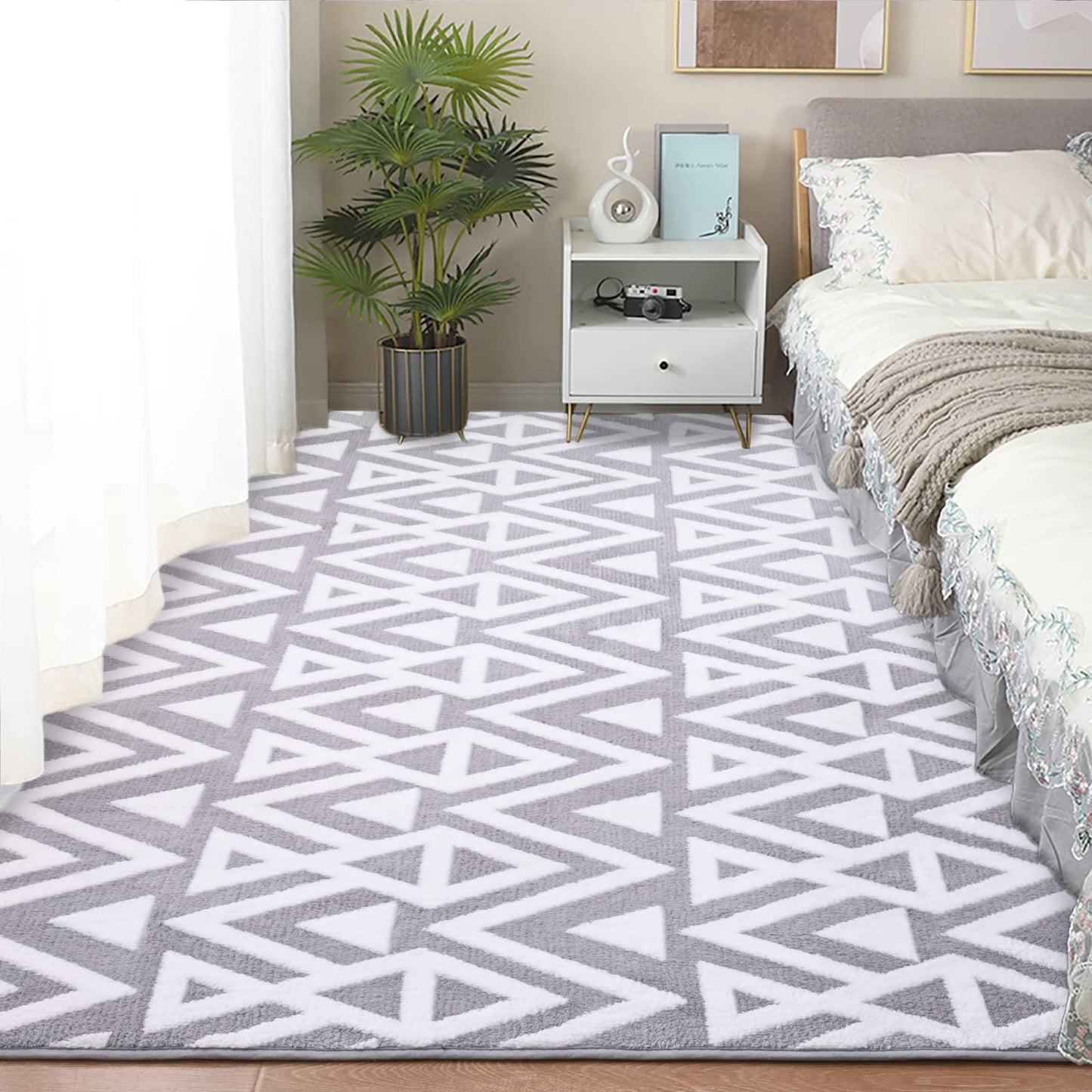 Ompaa Ultra Soft Geometric Bedroom Rugs Memory Foam Carpet, Black 7 x 10 Feet Large, Cozy Area Rugs for Living Room Couch Dorm Bedside Kids Girls Teens Room Nursery Decor Floor Mat