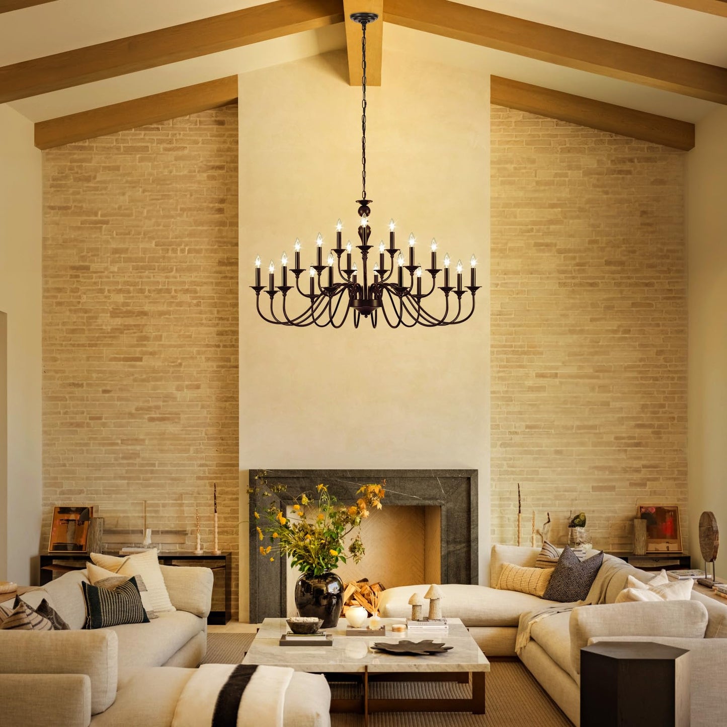 15 Light Black Farmhouse Chandeliers for Dining Room Light Fixtures Over Table, Vintage Candle Large Chandelier for Living Room Foyer Staircase Restaurant Showroom Villa