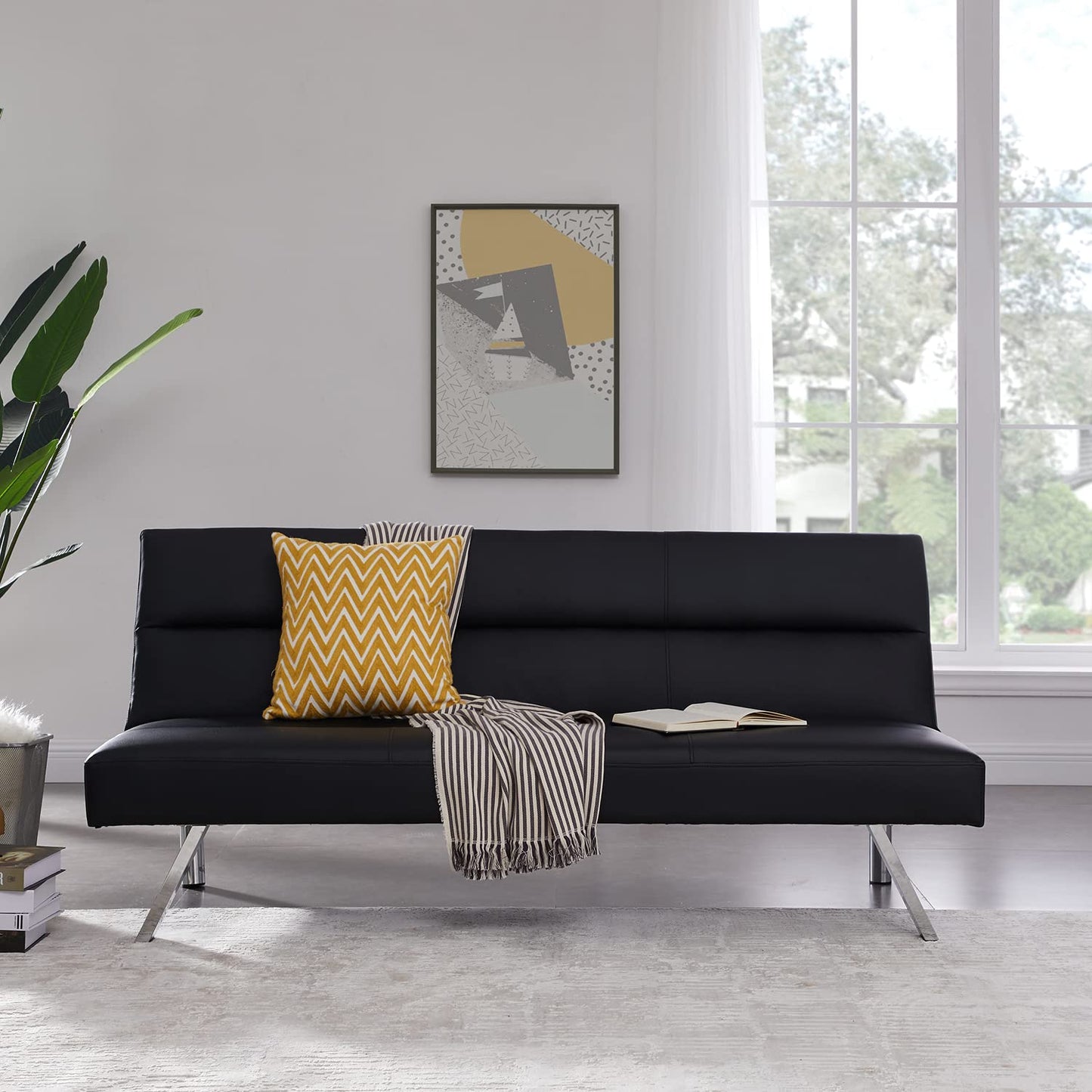 Naomi Home Madison Futon Sofa Bed, Tan Linen, 3-Position Convertible, Space-Saving, 66.14" W