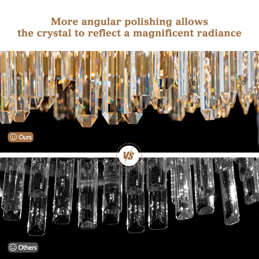 Gold Modern Oval Crystal Chandelier, 16-Lights Luxury Chandeliers Modern 2-Tiers K9 Crystal Chandelier Pendant, Light Fixture G9 Lights for Dining Living Room Entryway Kitchen Dia 23 inch