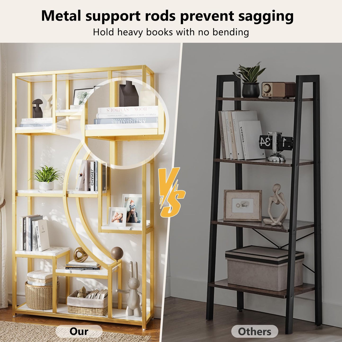 70.8" Tall Bookshelf Set of 2, 79" Wide Geometric Display Shelf with 18 Open Storage Shelves, Scratch-Resistant Gray Wash & Metal Frame, for Living Room, Office, Bedroom – Anti-Tip & Adjustable Feet