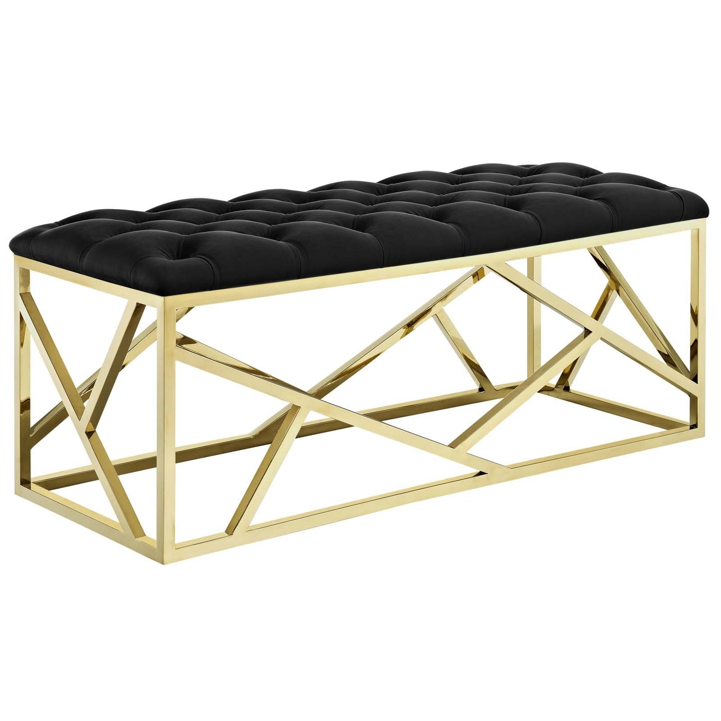 Modway intersperse Button-Tufted Contemporary Modern with Metallic Frame, Bench, Silver Gray