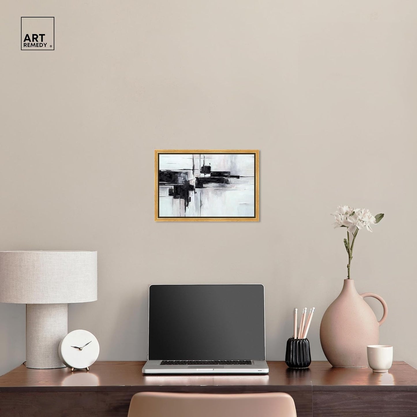 Abstract Journey Canvas Black and White Art, Gold Frame, 45" x 30"