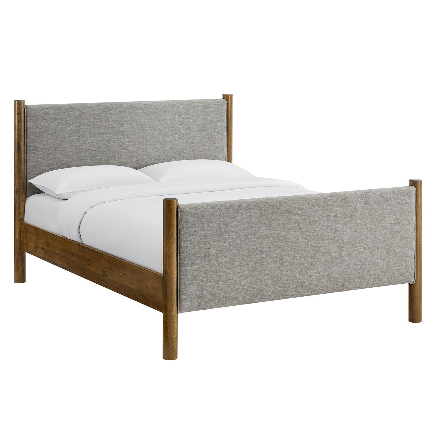 Modway Maven King Size Bed Frame in Tan Walnut with Faux Leather Upholstered Headboard and Footboard – Wood King Platform Bed Frame – No Box Spring Needed