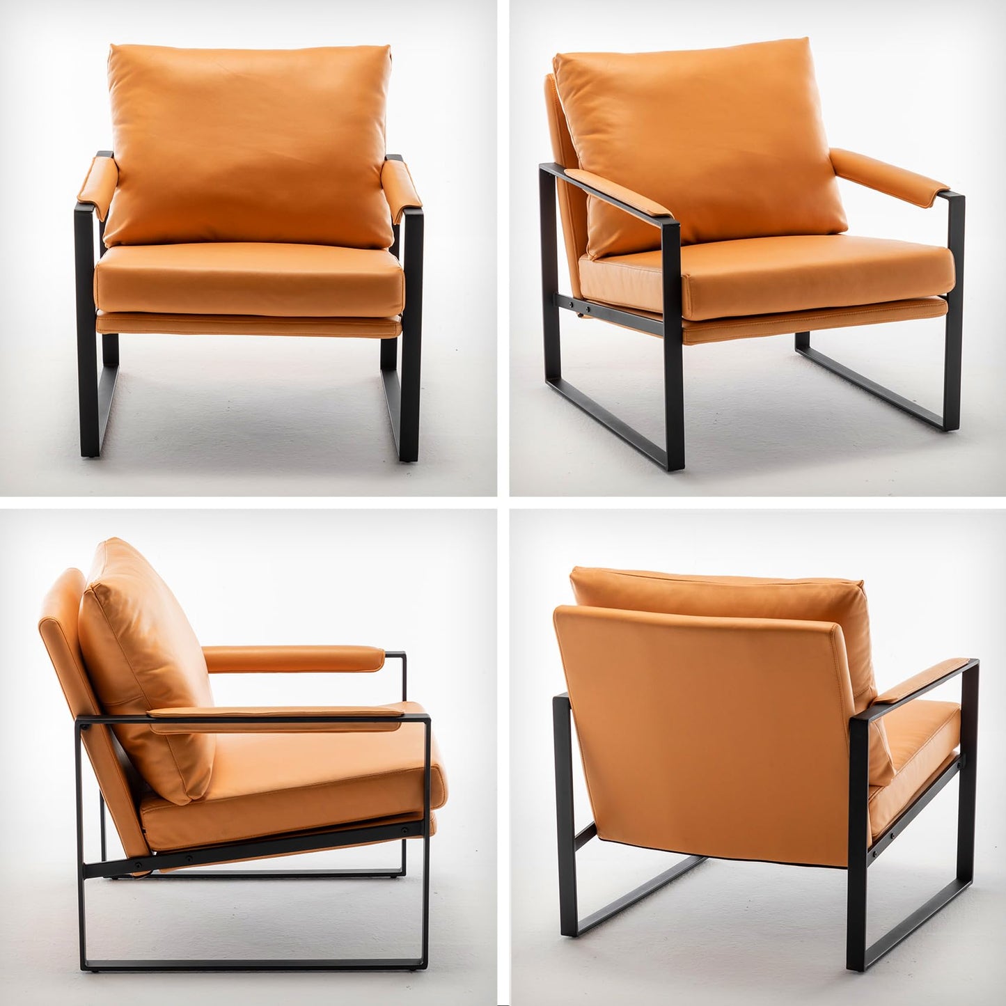 UNICOO Faux Leather Metal Frame Accent Chair - Modern Accent Chairs for Living Room, Bedroom, or Office - Armchairs Living Room Chairs Leisure Chair Reception Chair (ZKL-239K-CM Hermes Orange)